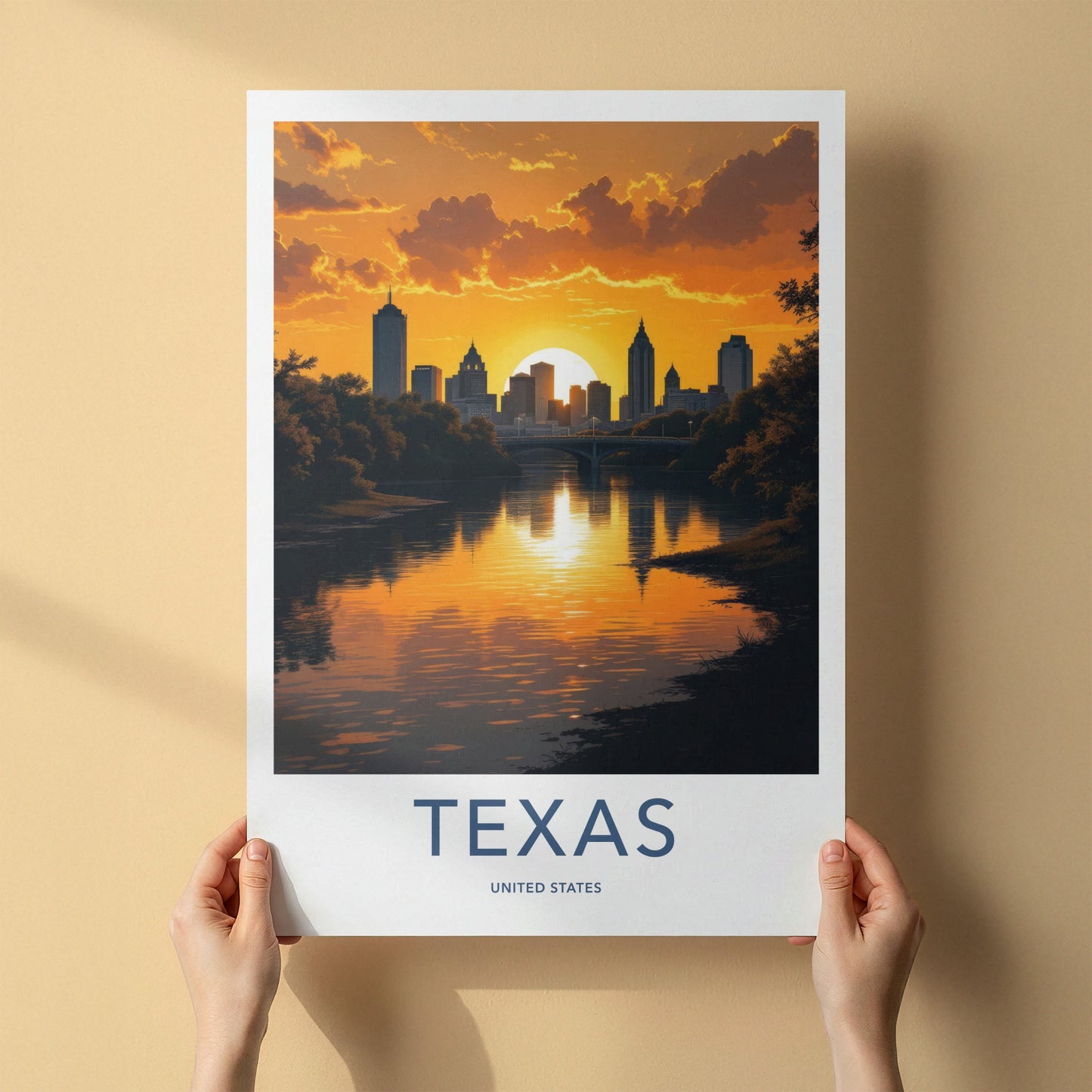 Texas Poster - Texas Art Print - Orange Sunset Reflection Home Decor