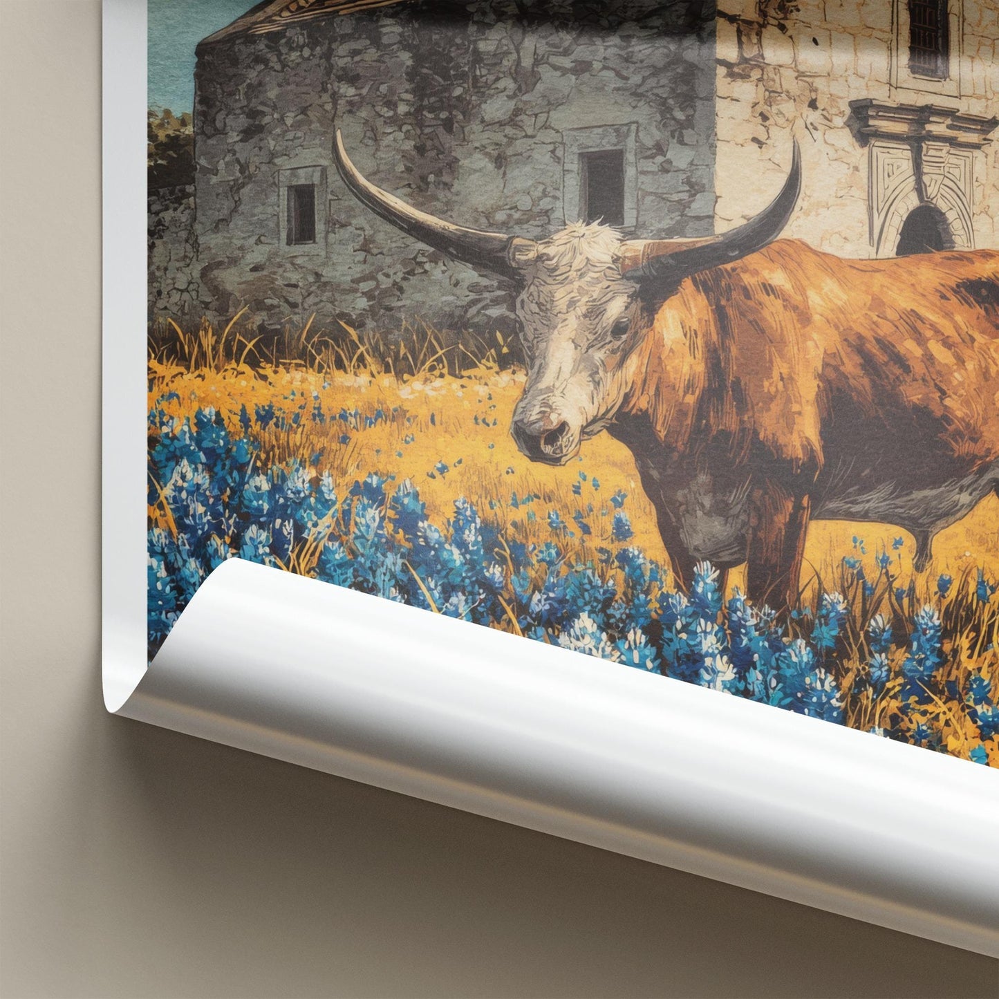 Texas Poster - Texas Travel Art - Alamo Longhorn Bluebonnets Home Decor