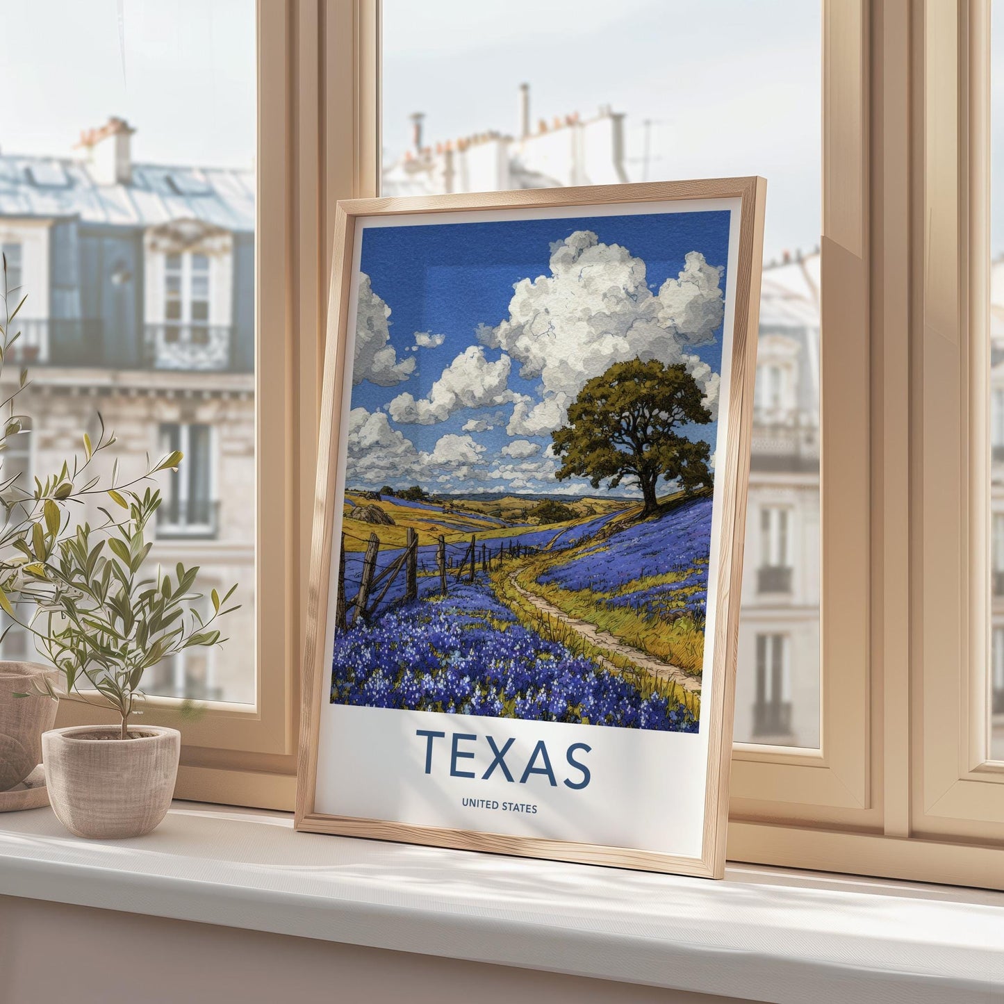 Texas Poster - Texas Travel Art - Bluebonnet Field Path Home Decor