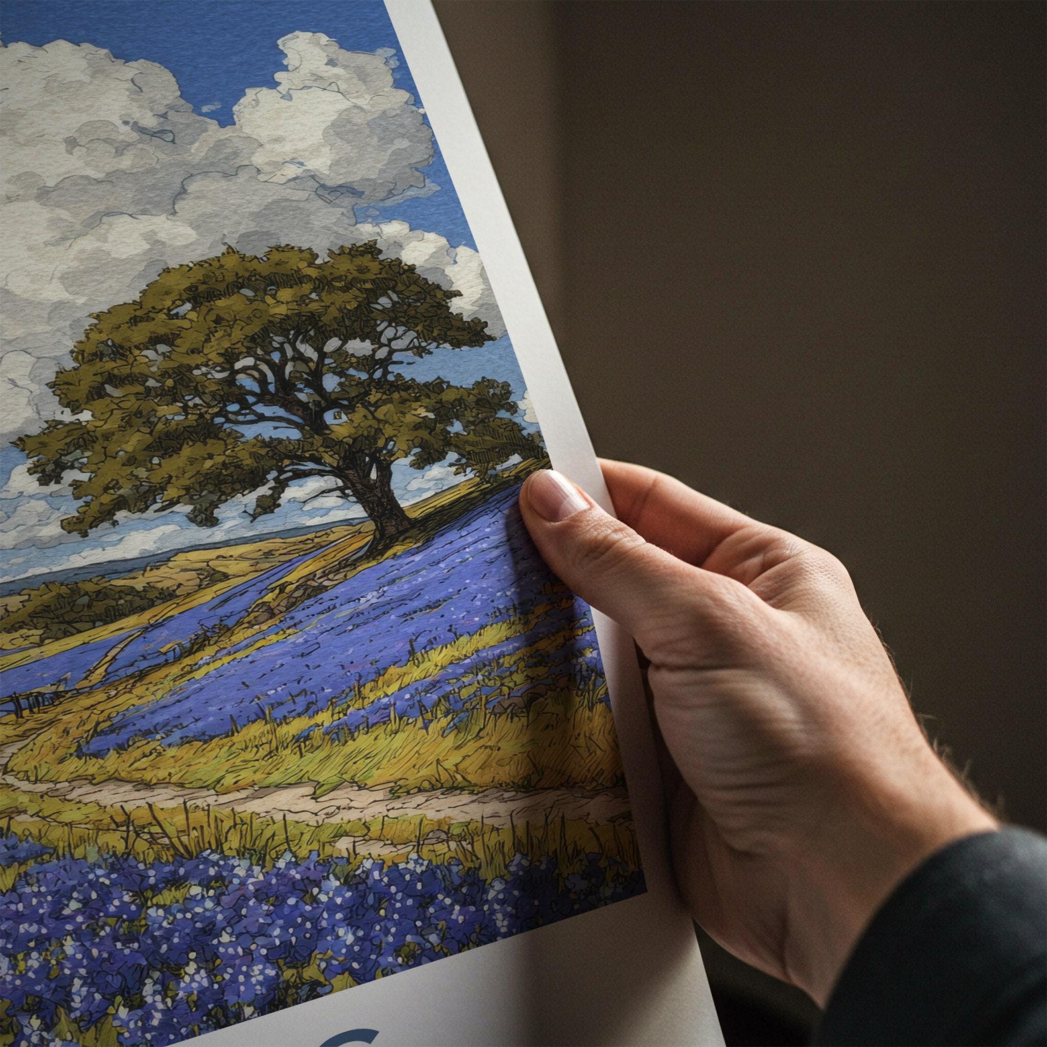 Texas Poster - Texas Travel Art - Bluebonnet Field Path Home Decor