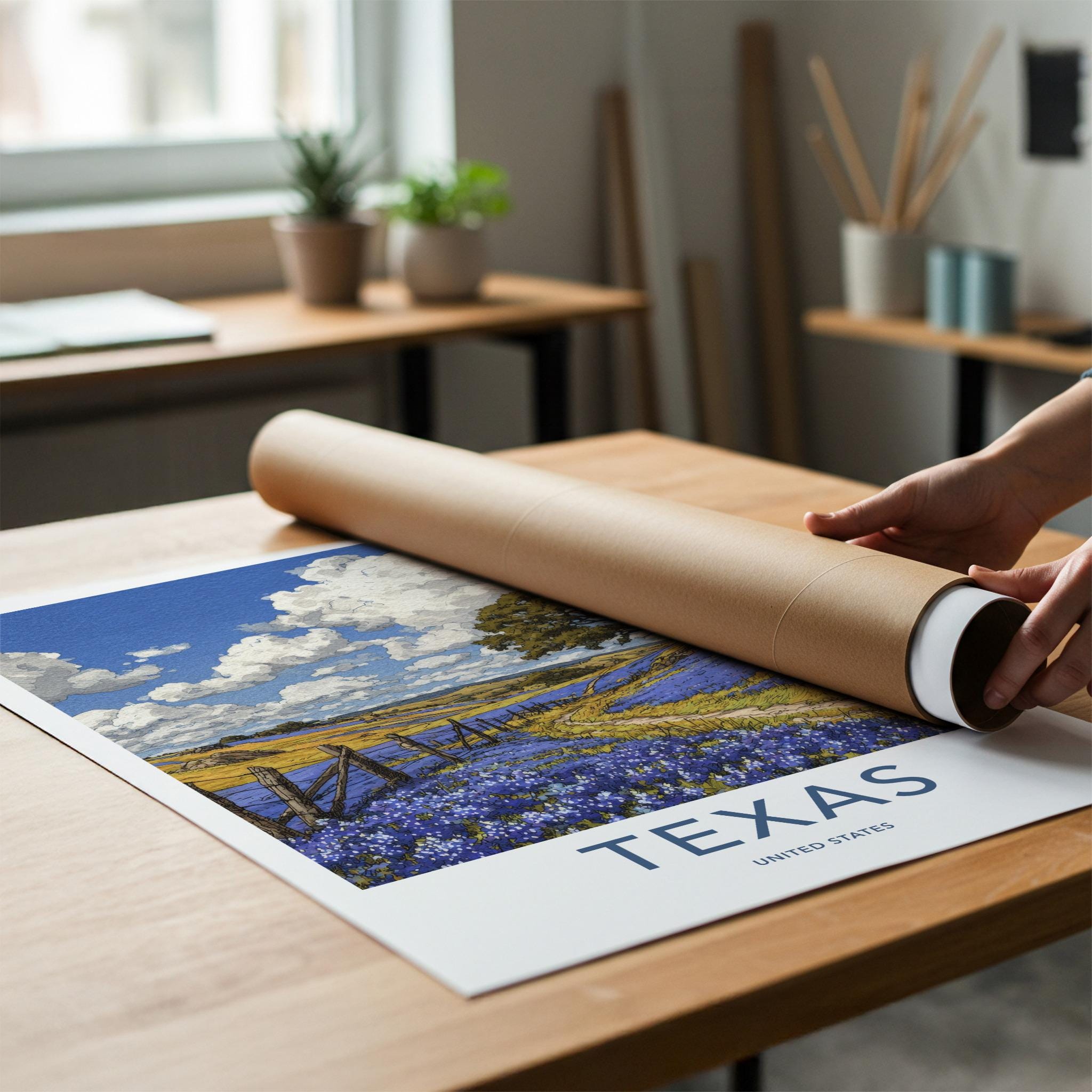Texas Poster - Texas Travel Art - Bluebonnet Field Path Home Decor