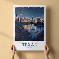 TEXAS Poster - Texas Travel Art - Vibrant City Lights Home Decor