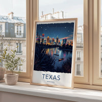 TEXAS Poster - Texas Travel Art - Vibrant City Lights Home Decor
