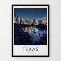 TEXAS Poster - Texas Travel Art - Vibrant City Lights Home Decor