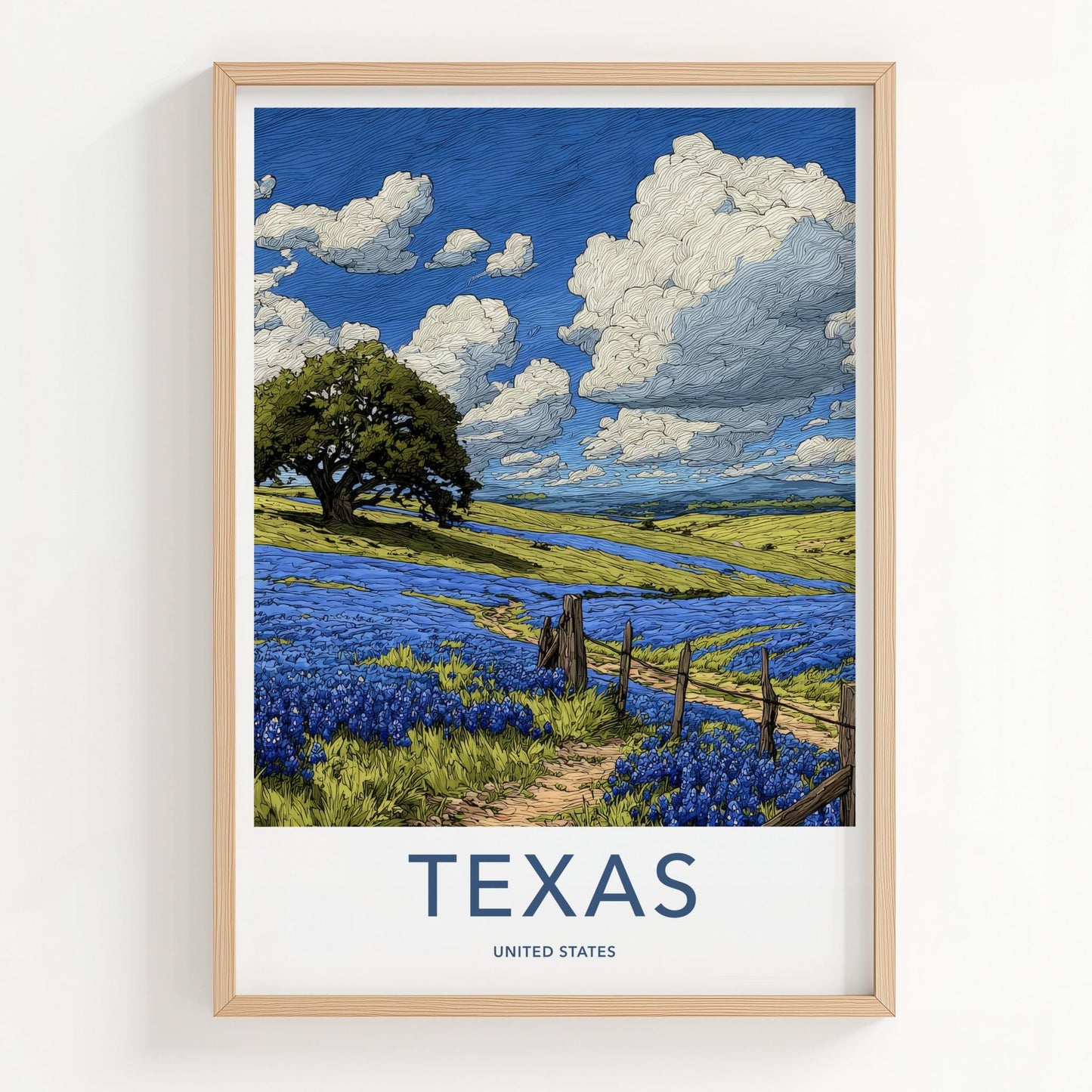 Texas Poster - Texas Wall Art - Bluebonnet Field Path Home Decor