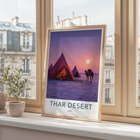 Thar Desert Poster India Rajasthan Tents Camel Wall Art