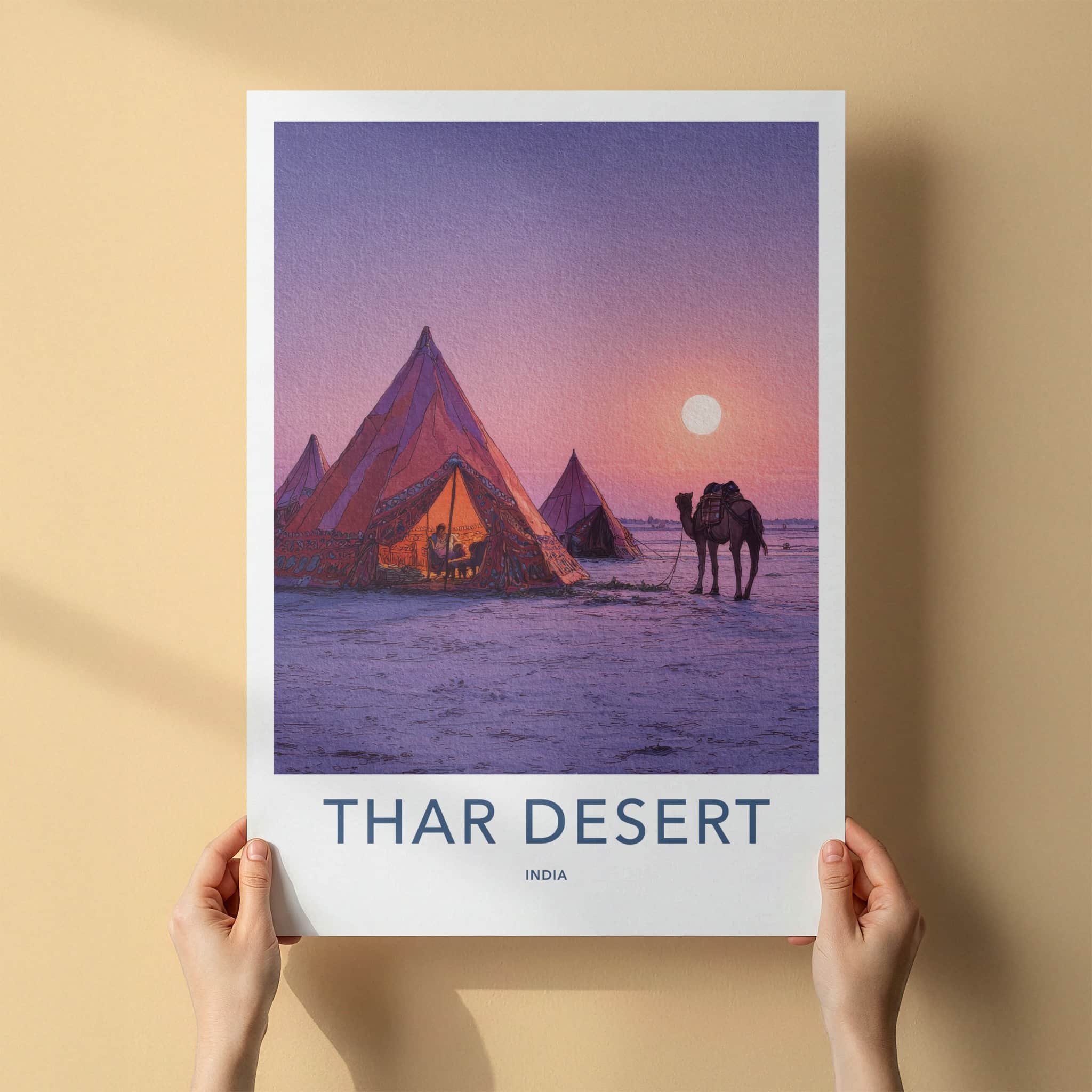 Thar Desert Poster India Rajasthan Tents Camel Wall Art