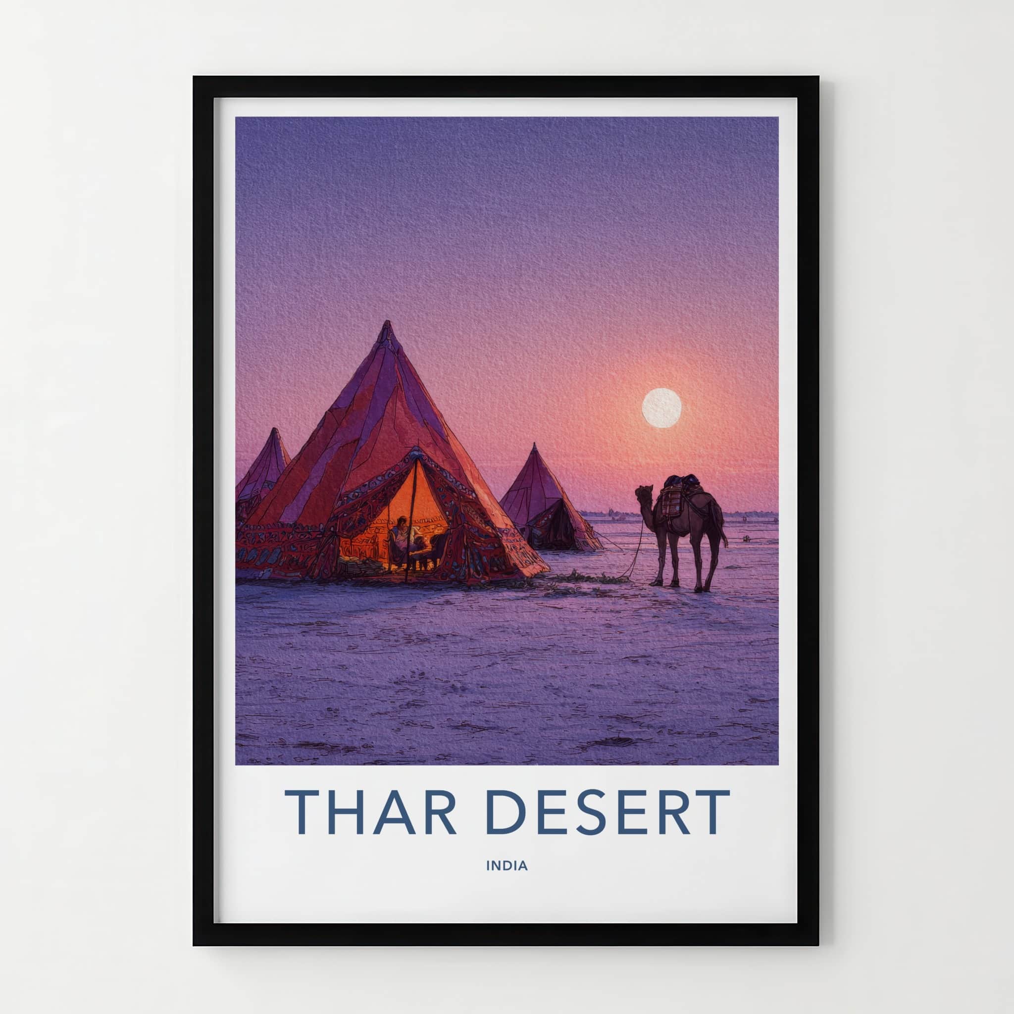 Thar Desert Poster India Rajasthan Tents Camel Wall Art