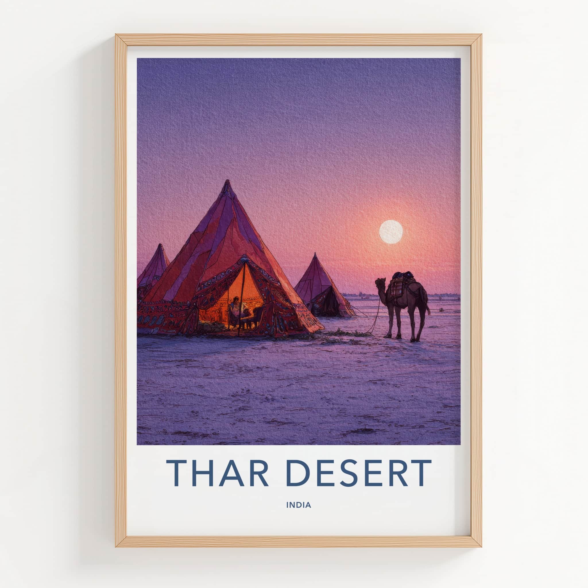 Thar Desert Poster India Rajasthan Tents Camel Wall Art