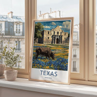 The Alamo Poster - Texas Framed Print - Historic Alamo Longhorn Lounge Decor