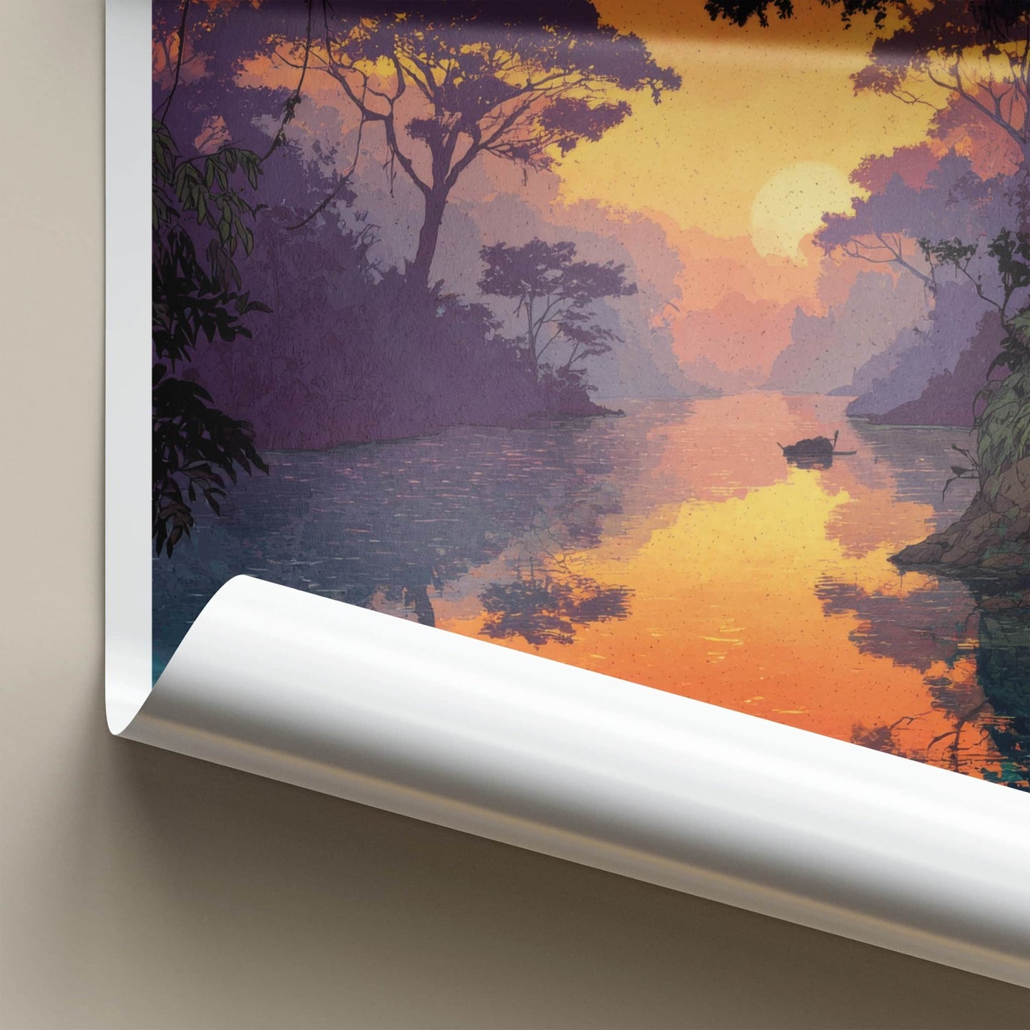 The Amazon Poster - Brazil Travel Art - Sunset River Boat Home Decor