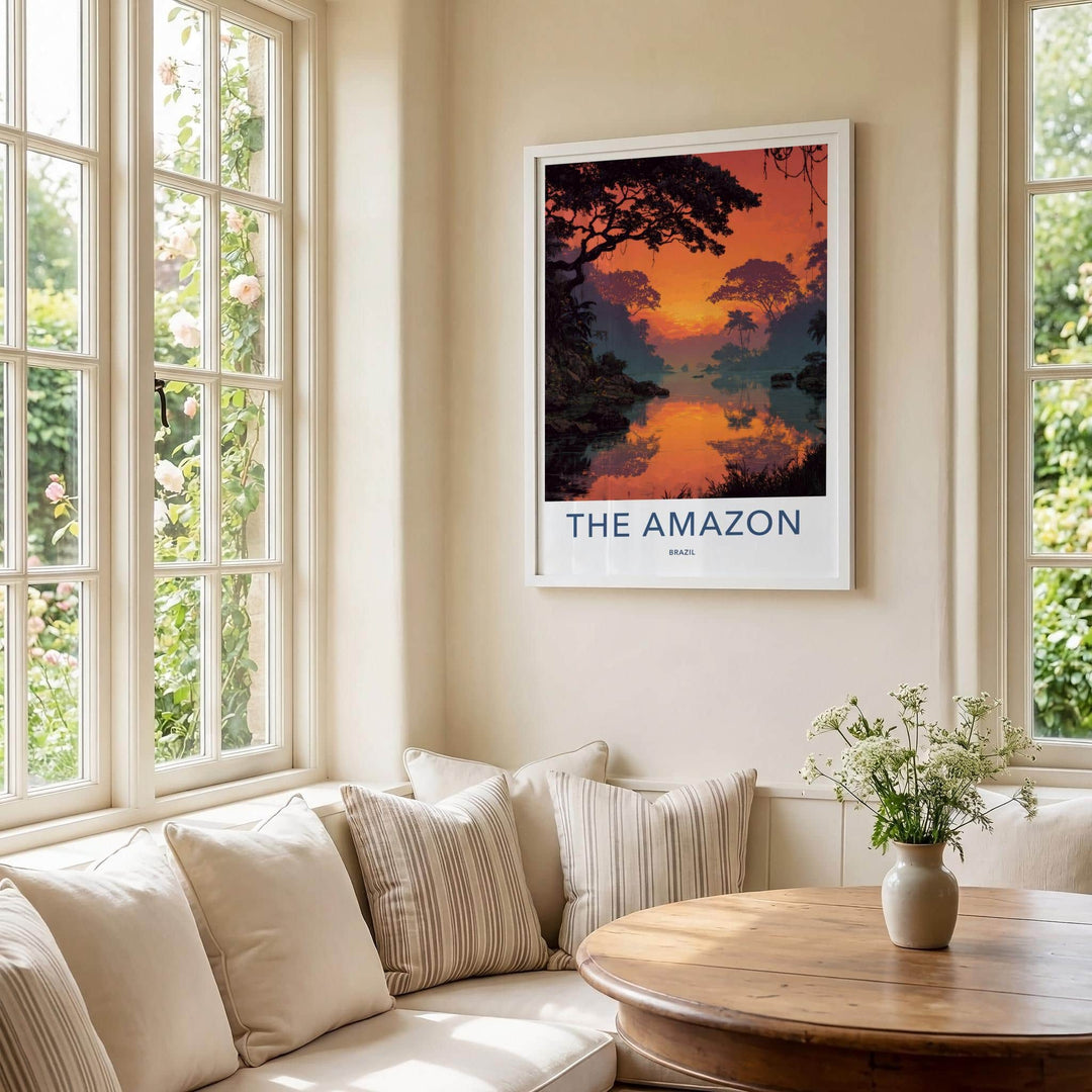 The Amazon Poster - Brazil Wall Art - Orange Jungle River Home Decor