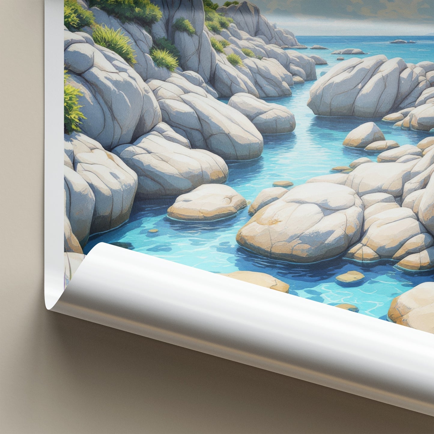 The Baths Poster - British Virgin Islands Travel Art - Clear Water Boulders Home Decor