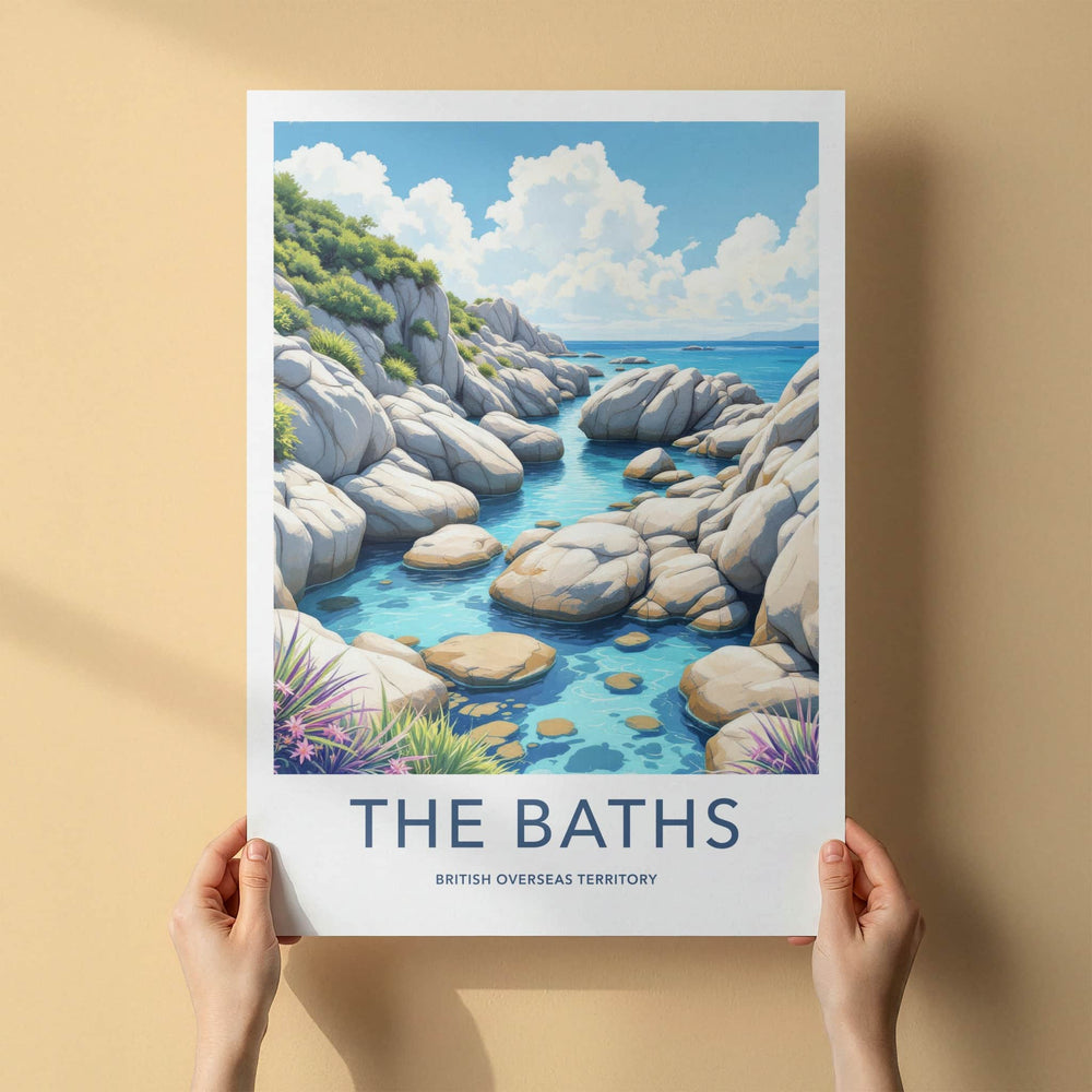 The Baths Poster - British Virgin Islands Travel Art - Clear Water Boulders Home Decor