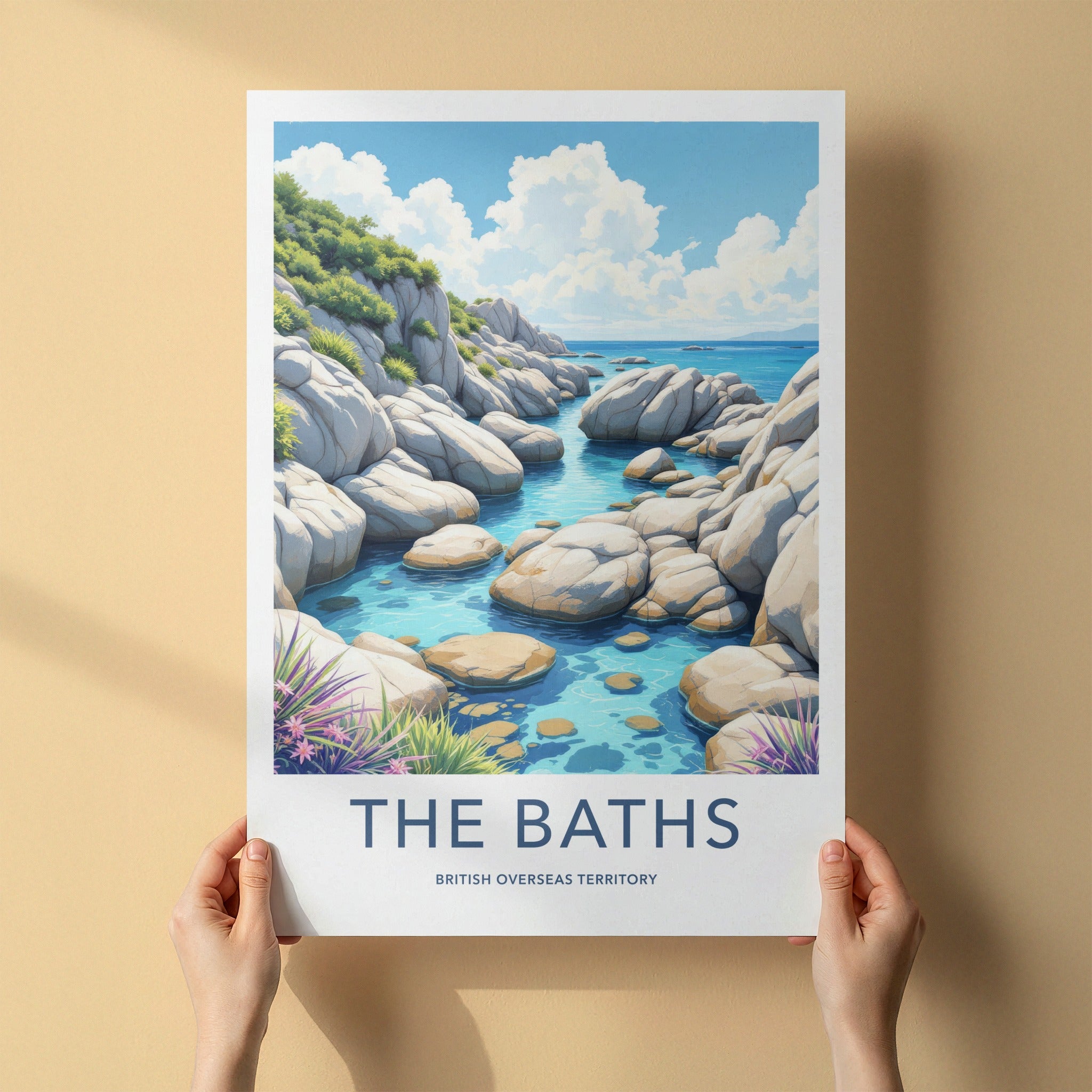 The Baths Poster - British Virgin Islands Travel Art - Clear Water Boulders Home Decor