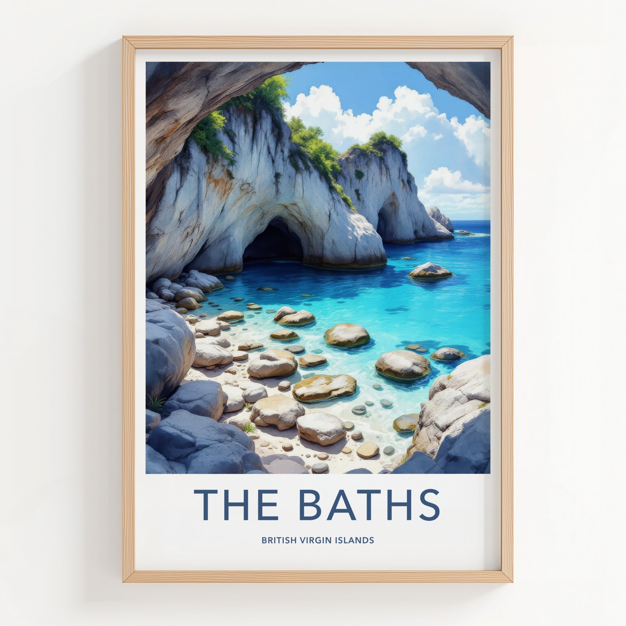 The Baths Poster - British Virgin Islands Travel Print - Boulders Caves Turquoise Wall Decor