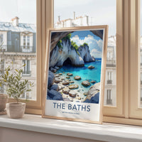 The Baths Poster - British Virgin Islands Travel Print - Boulders Caves Turquoise Wall Decor