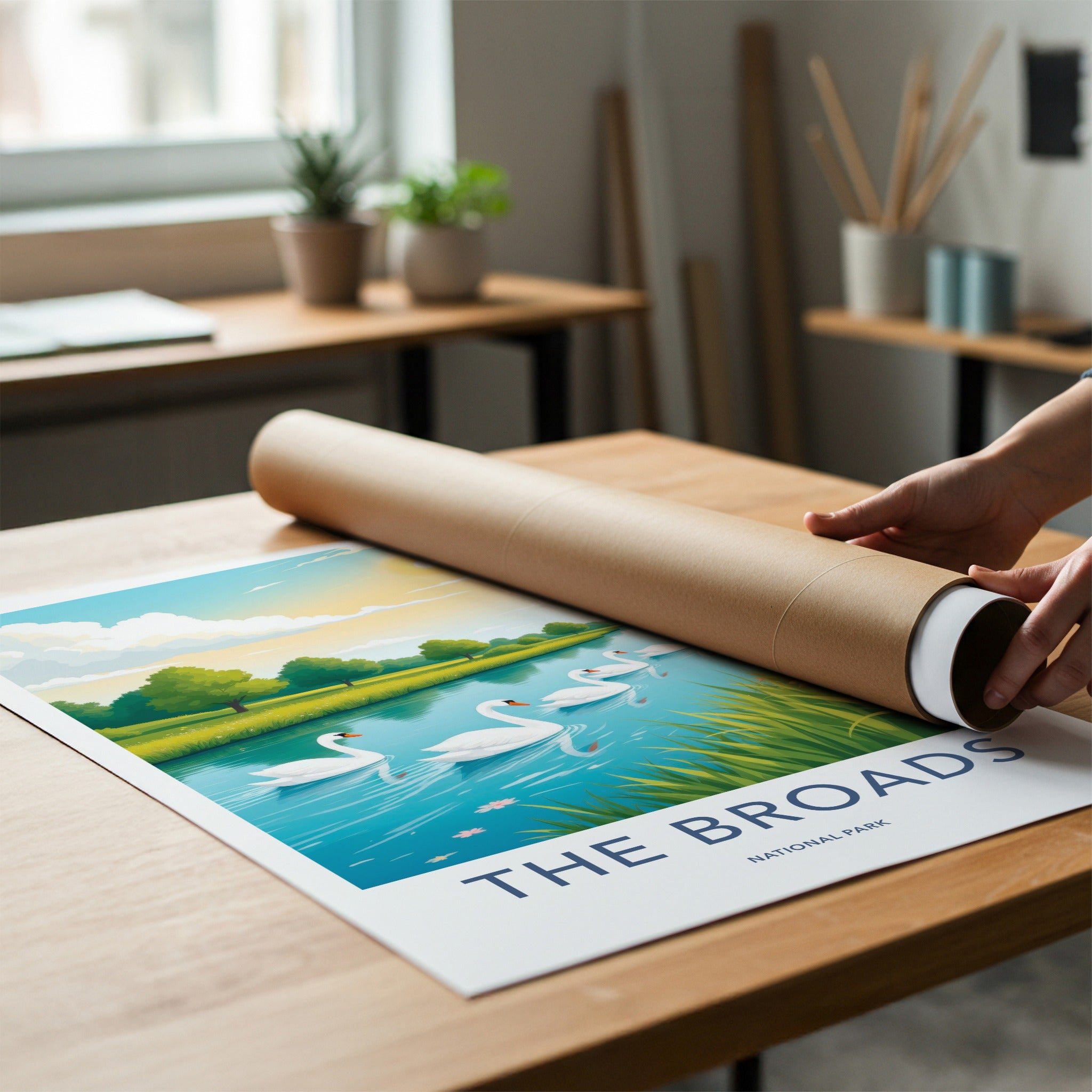 The Broads National Park Poster - United Kingdom Fine Art - River Swans Scenic Gift
