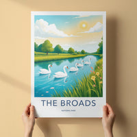The Broads National Park Poster - United Kingdom Fine Art - River Swans Scenic Gift