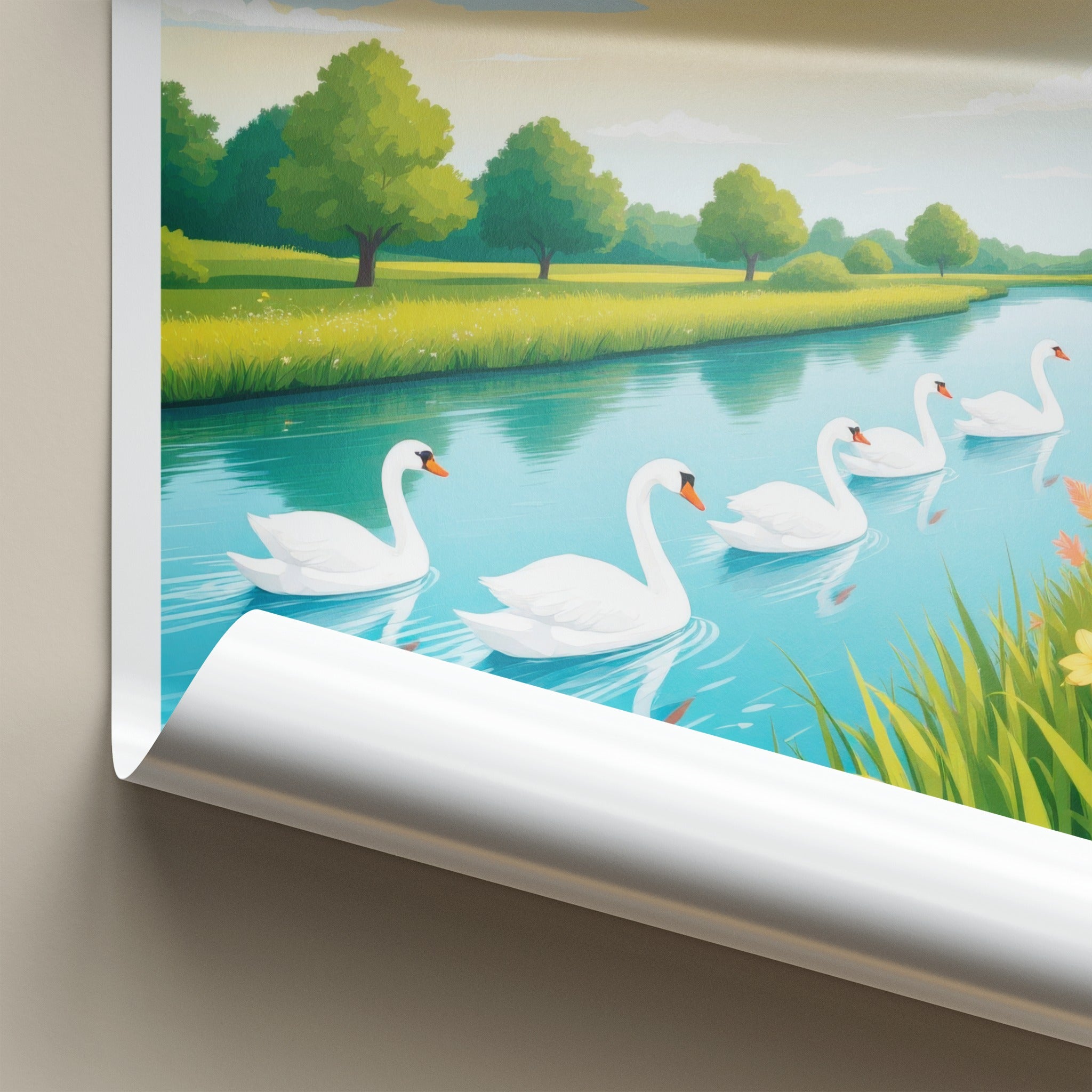 The Broads National Park Poster - United Kingdom Fine Art - River Swans Scenic Gift