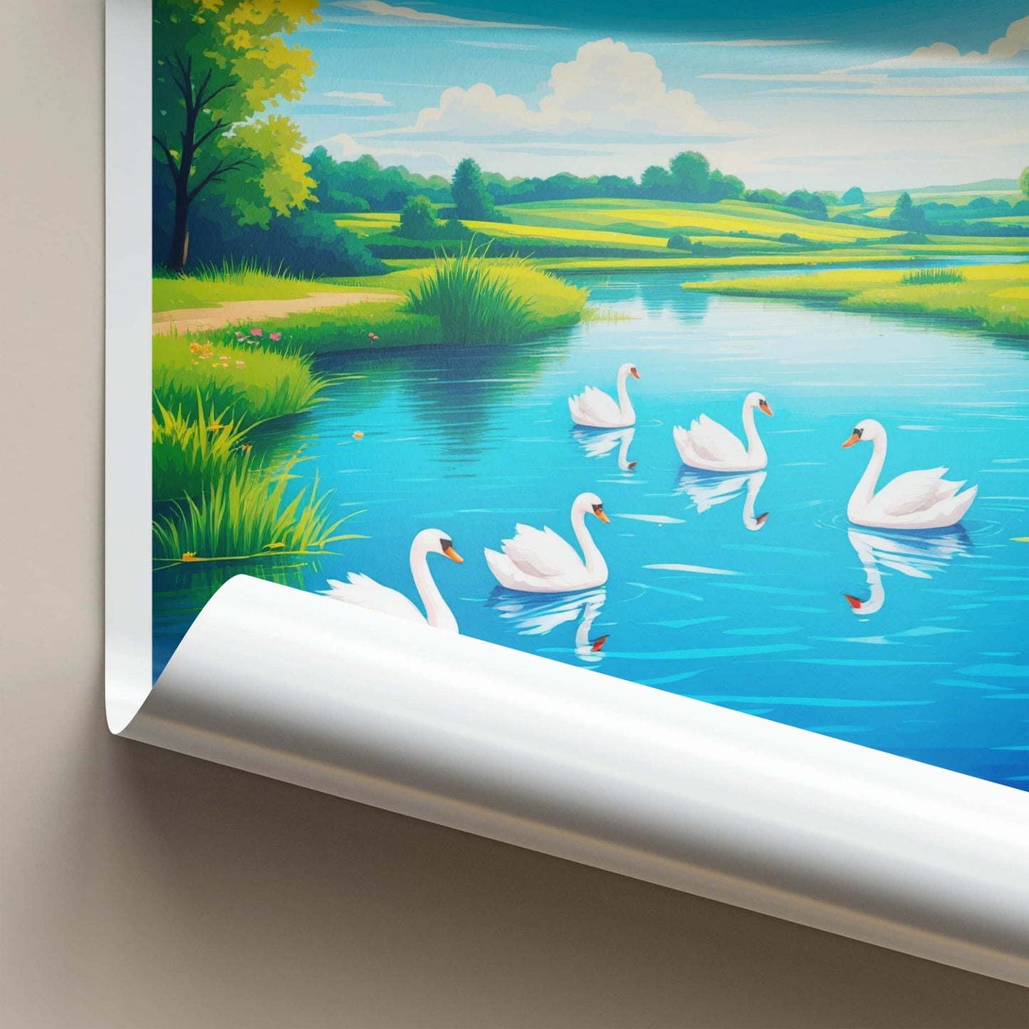 THE BROADS Poster - England Travel Art - Swans Blue Lake Home Decor