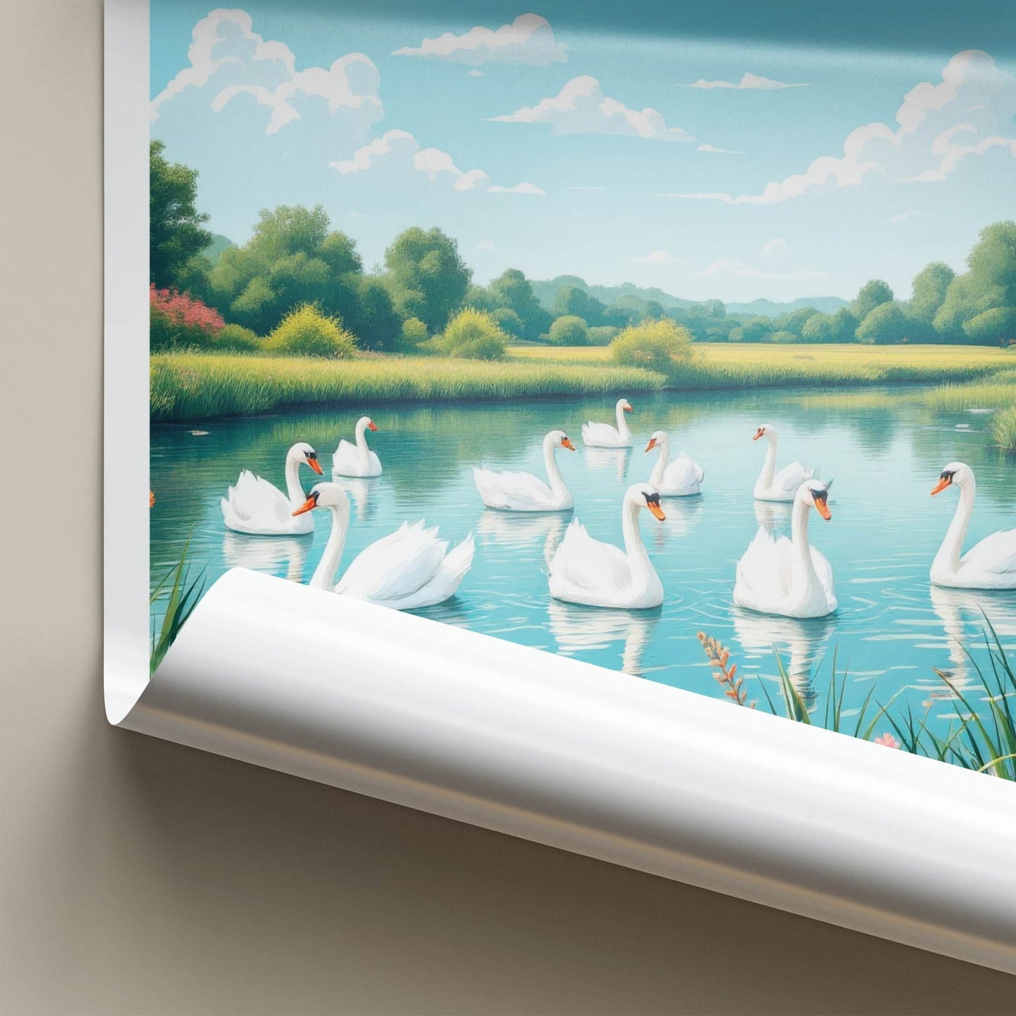 The Broads Poster - England Travel Art - Swans Floating Pond Wall Decor