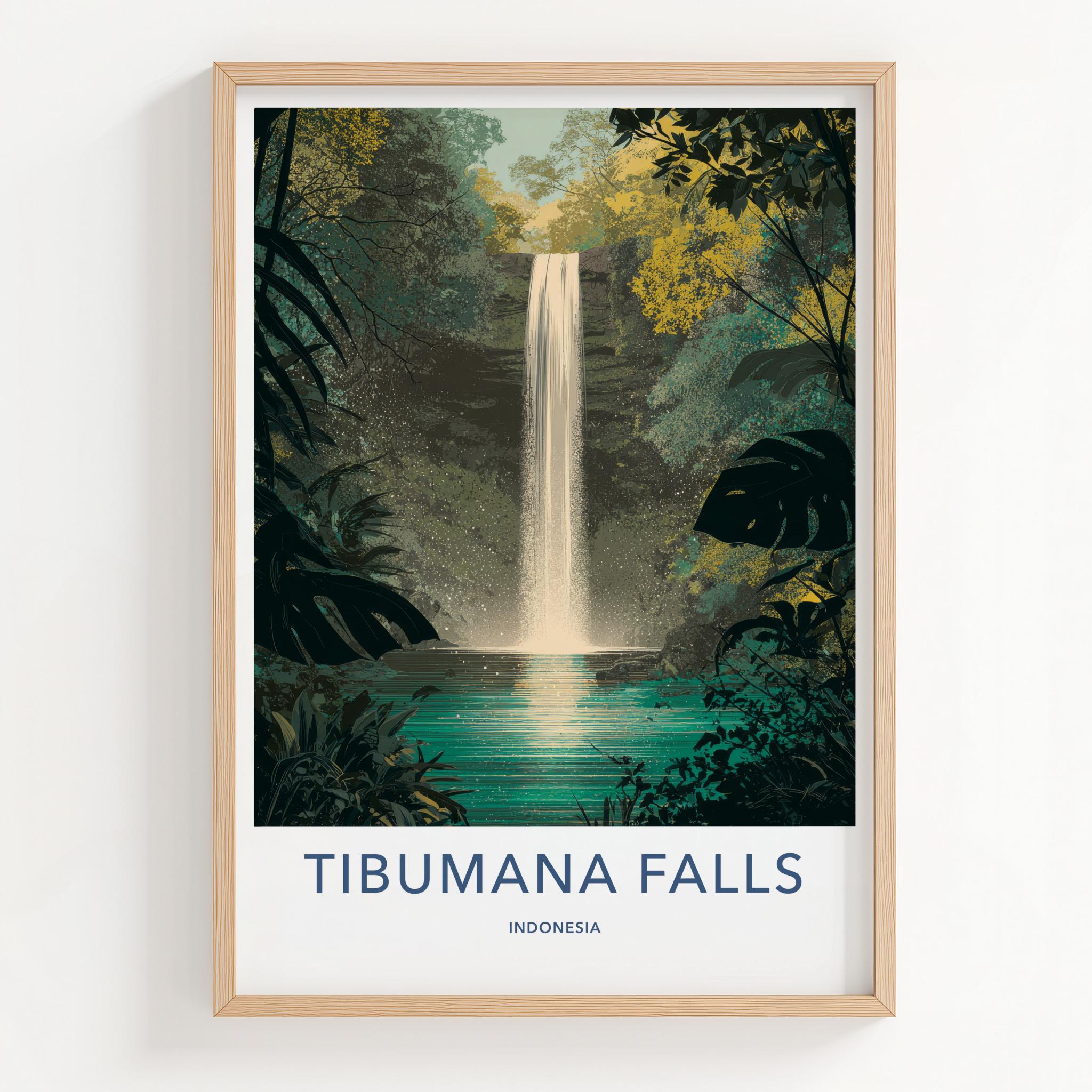 Tibumana Falls Poster - Indonesia Travel Art - Lush Jungle Waterfall Home Decor