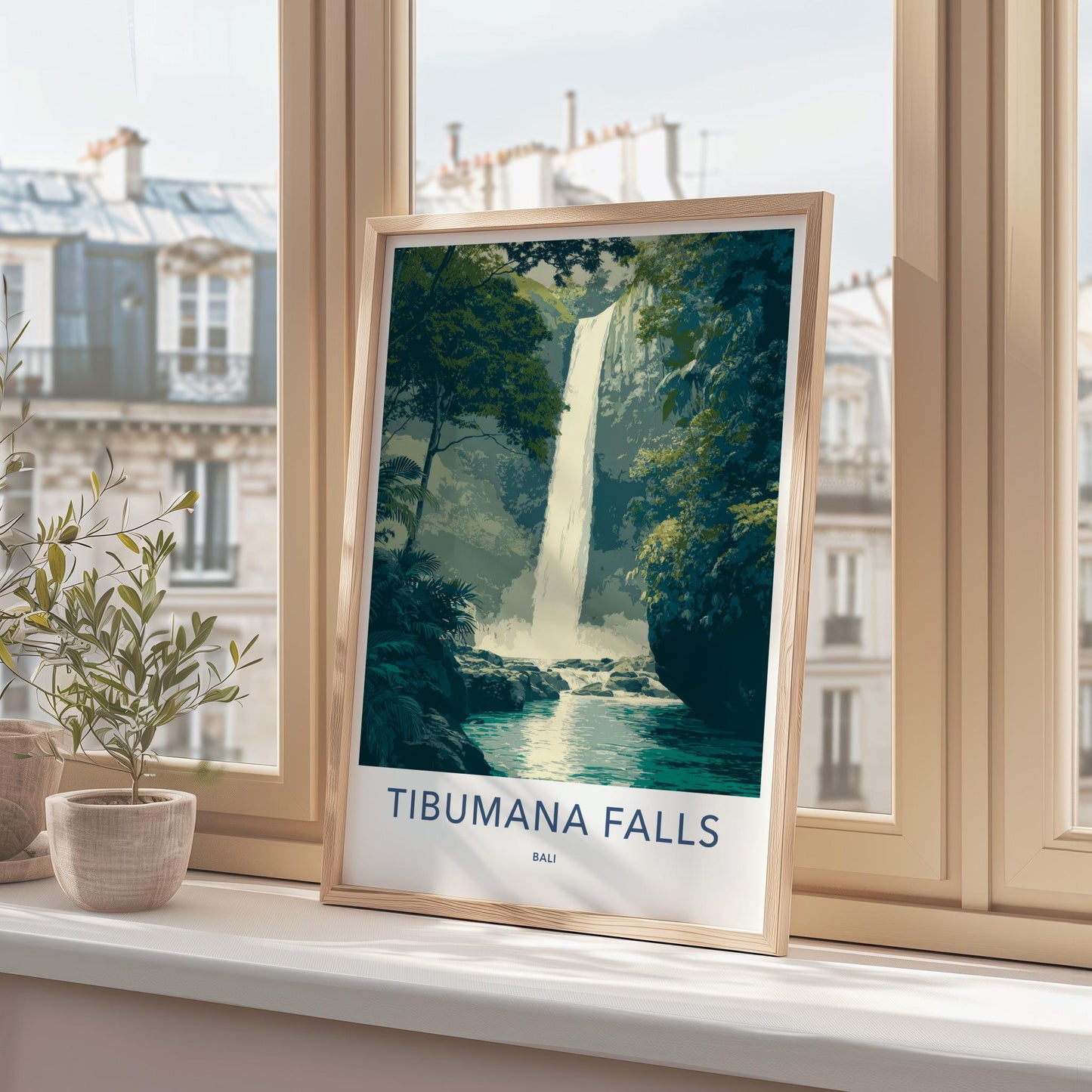 Tibumana Falls Poster - Indonesia Travel Art - Lush Jungle Waterfall Home Decor