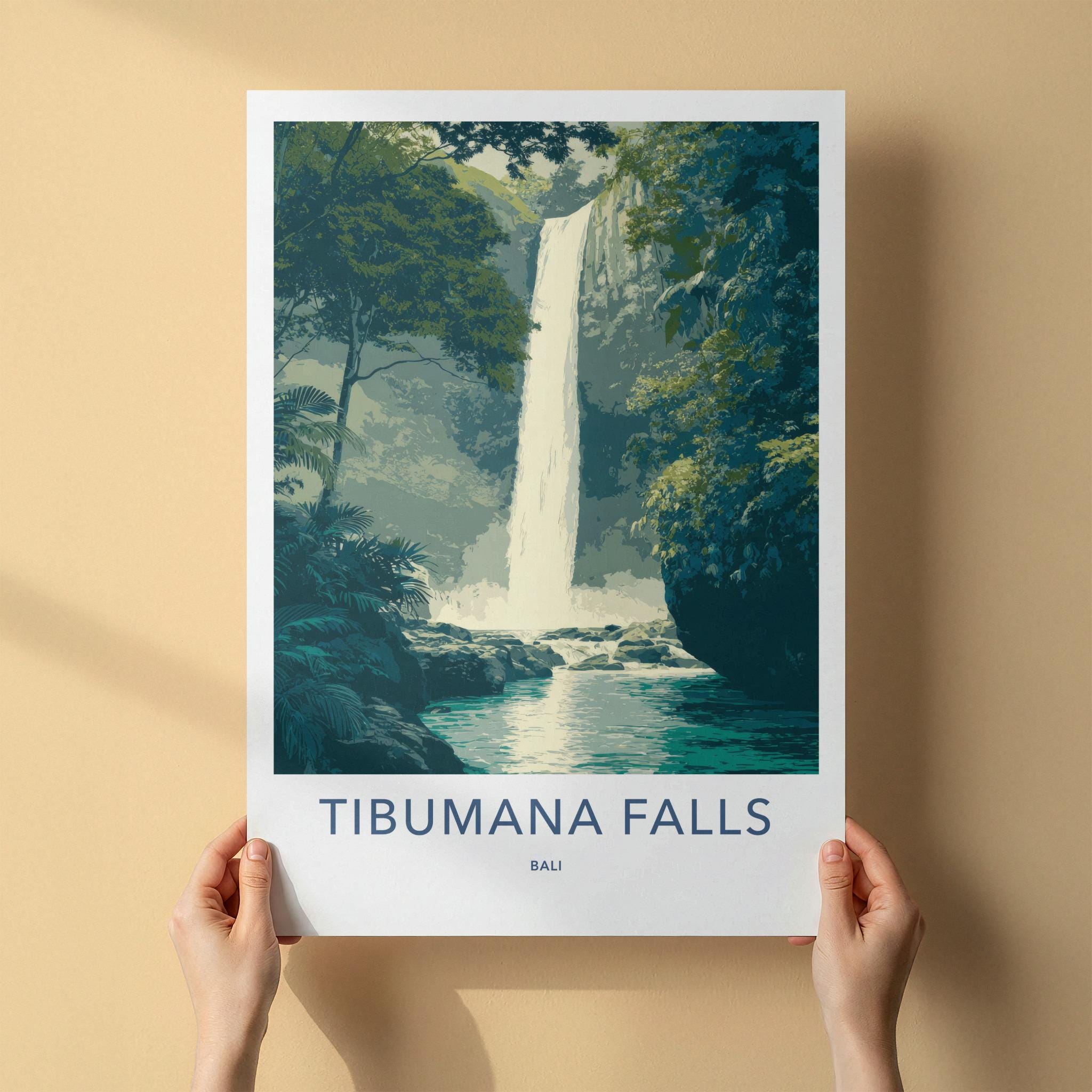 Tibumana Falls Poster - Indonesia Travel Art - Lush Jungle Waterfall Home Decor