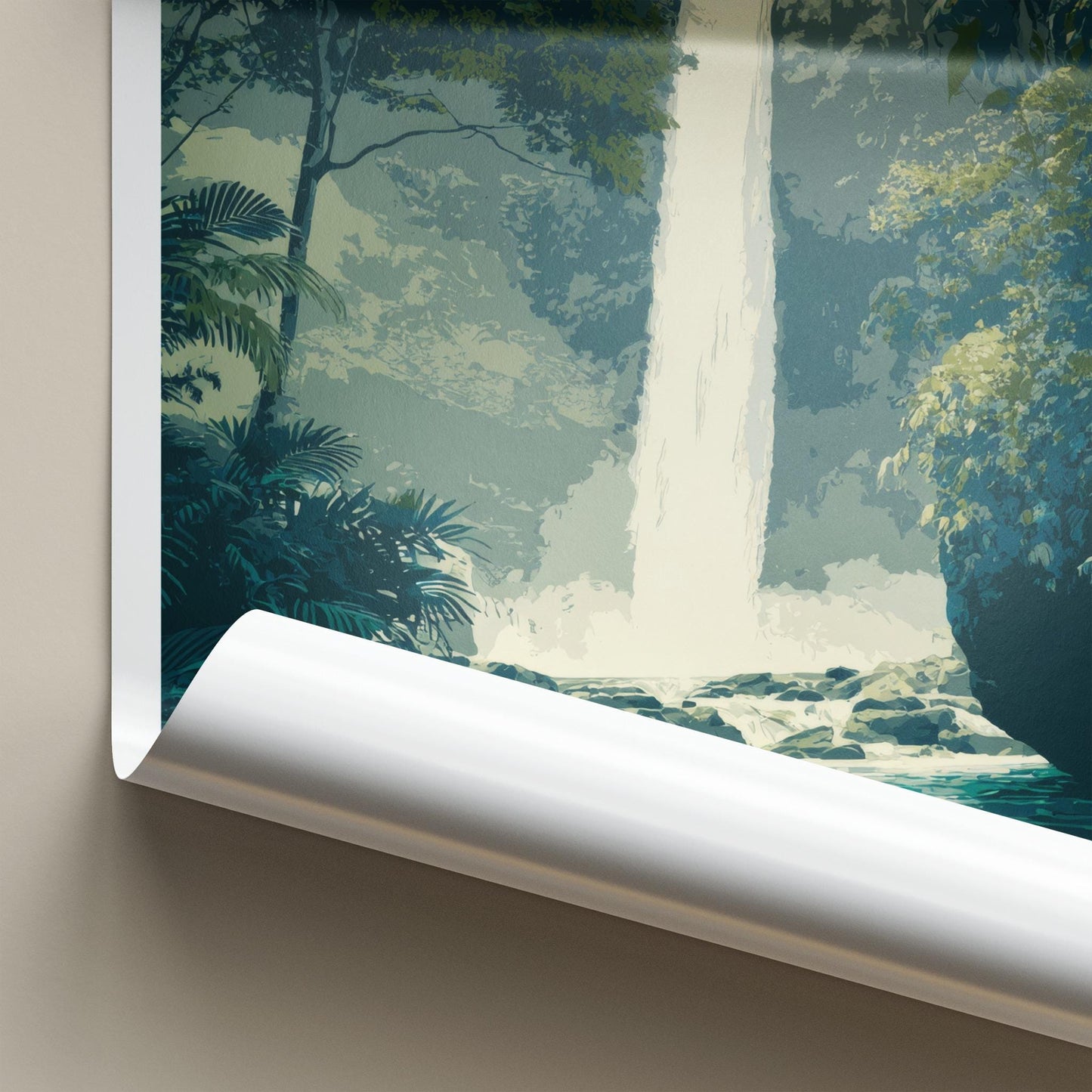Tibumana Falls Poster - Indonesia Travel Art - Lush Jungle Waterfall Home Decor