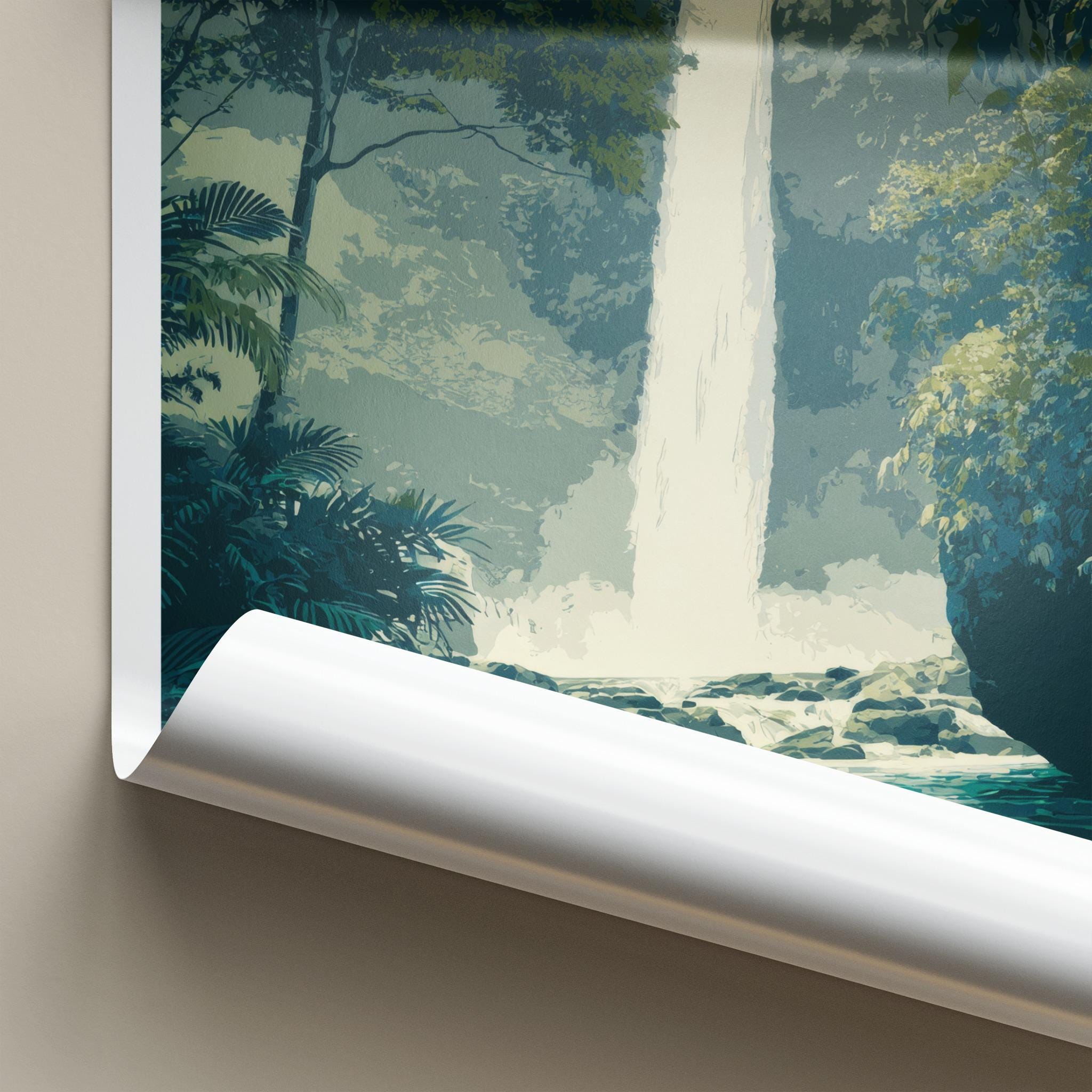 Tibumana Falls Poster - Indonesia Travel Art - Lush Jungle Waterfall Home Decor