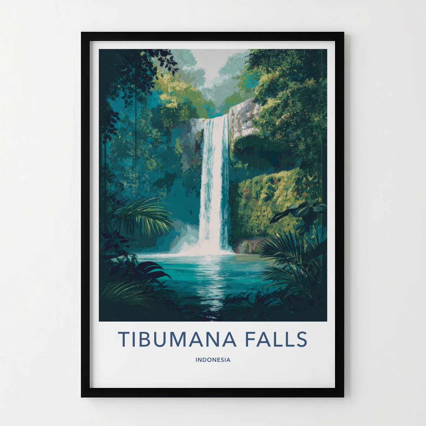 Tibumana Falls Poster - Indonesia Travel Art - Serene Jungle Falls Home Decor