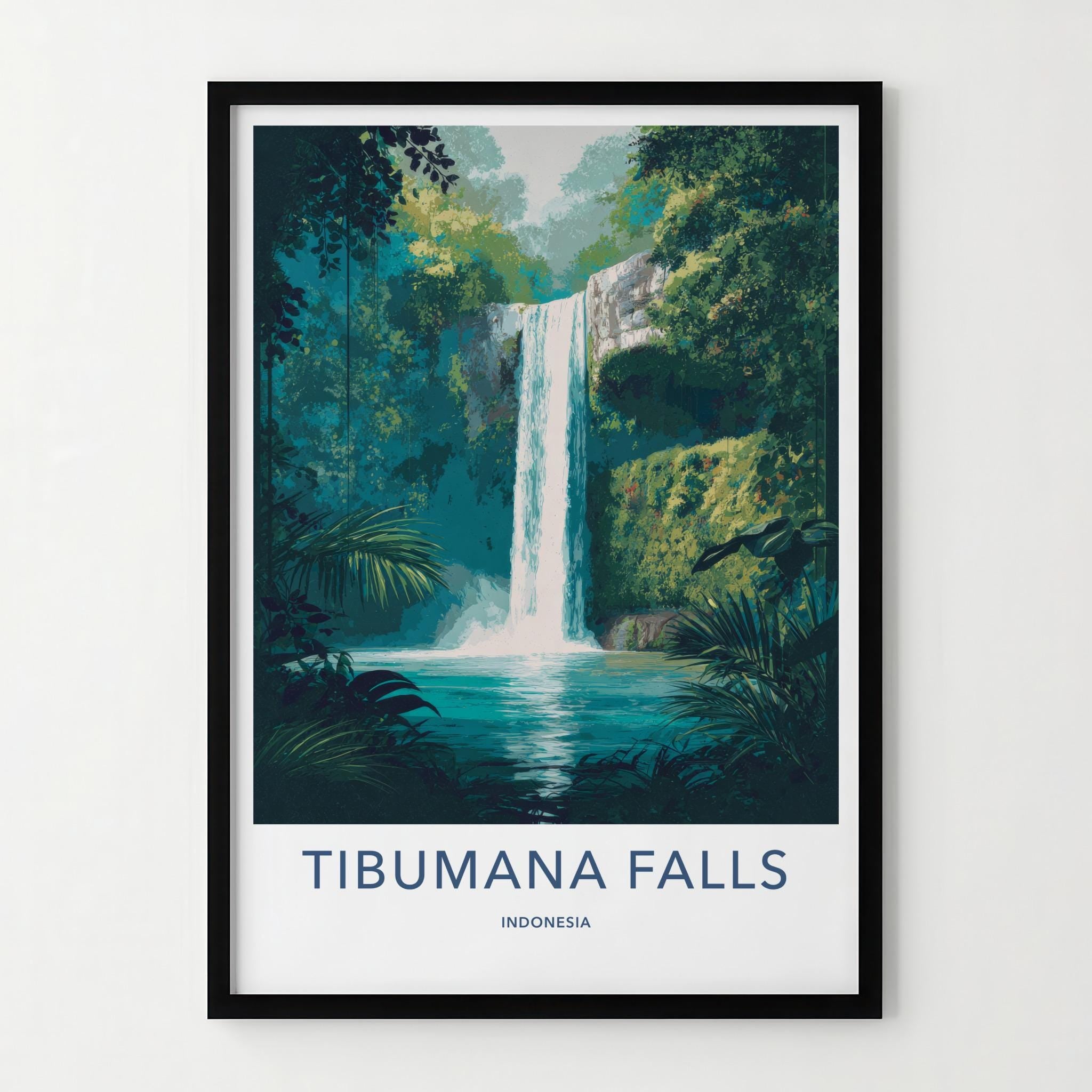 Tibumana Falls Poster - Indonesia Travel Art - Serene Jungle Falls Home Decor