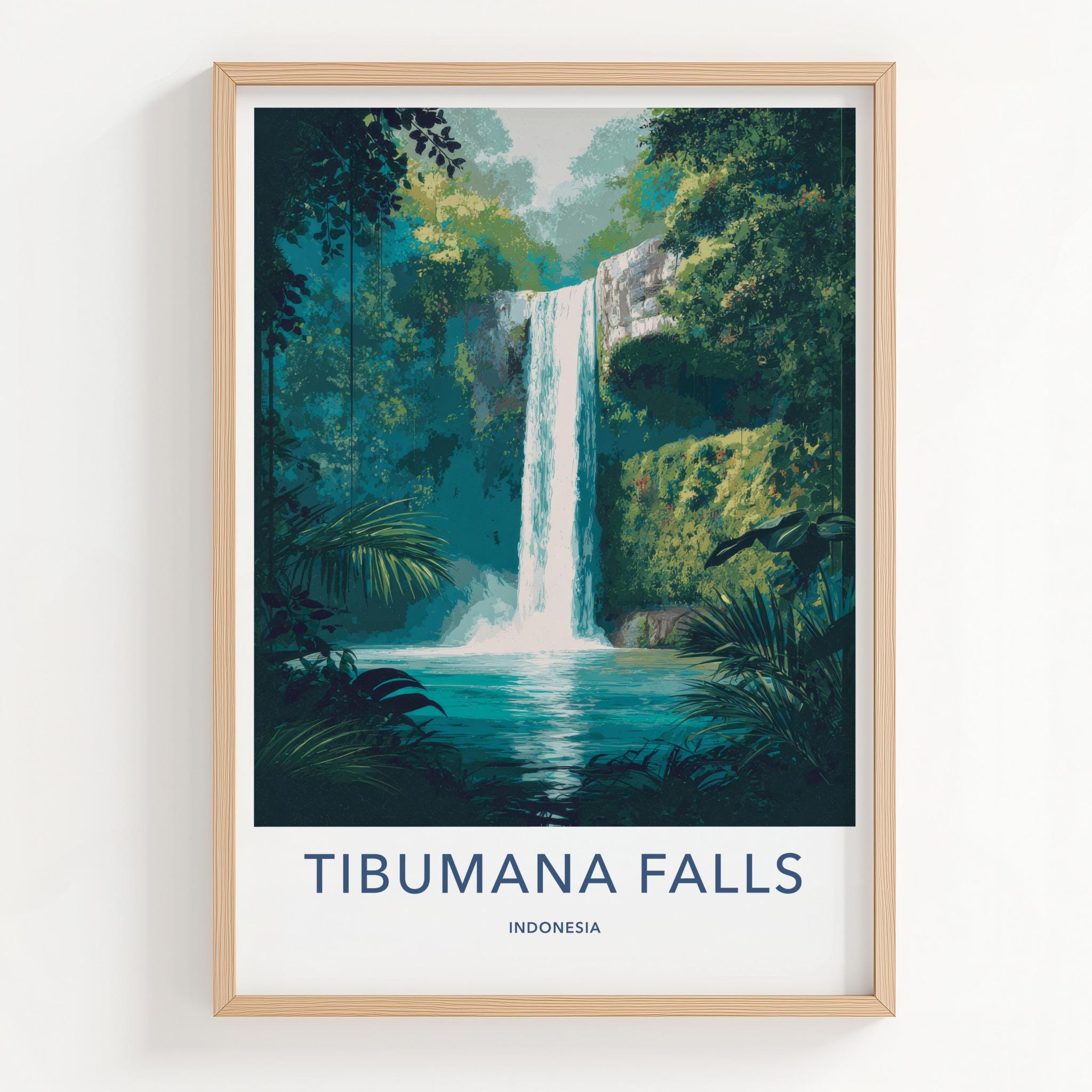 Tibumana Falls Poster - Indonesia Travel Art - Serene Jungle Falls Home Decor