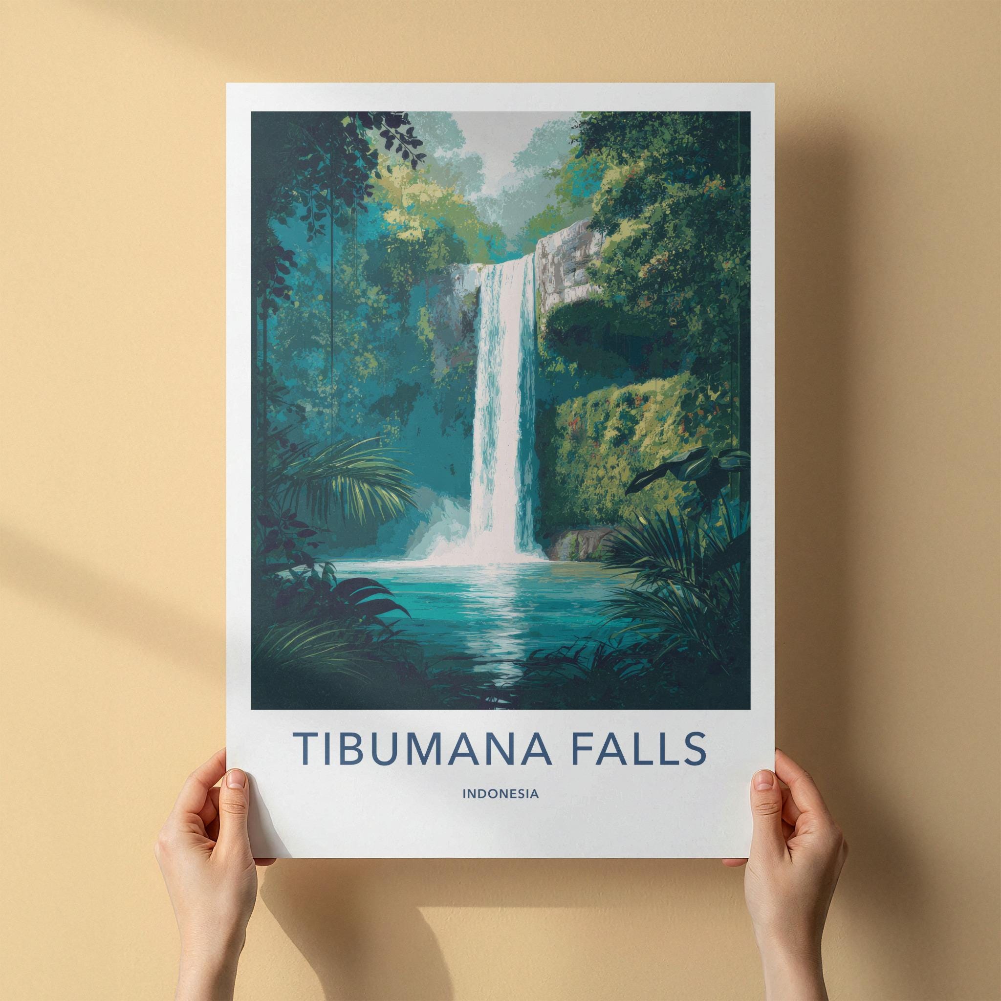 Tibumana Falls Poster - Indonesia Travel Art - Serene Jungle Falls Home Decor