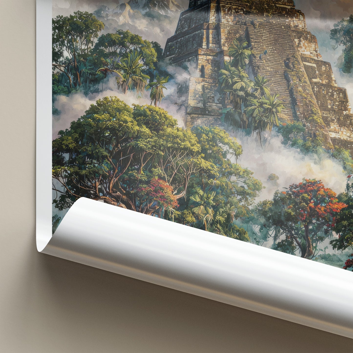 Tikal Poster - Guatemala Travel Art - Ancient Temple Peaks Home Decor