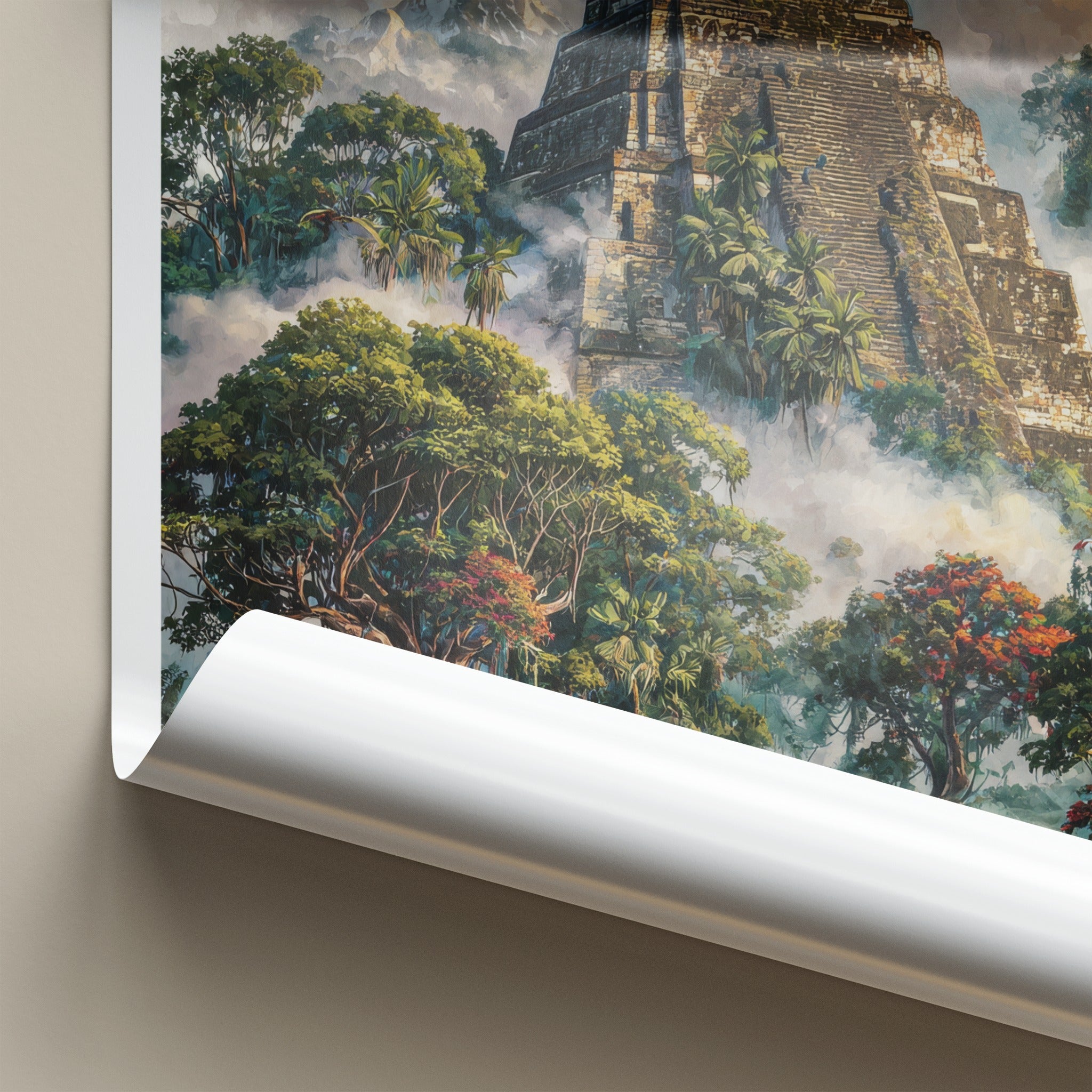 Tikal Poster - Guatemala Travel Art - Ancient Temple Peaks Home Decor