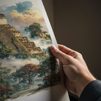 Tikal Poster - Guatemala Travel Art - Ancient Temple Peaks Home Decor