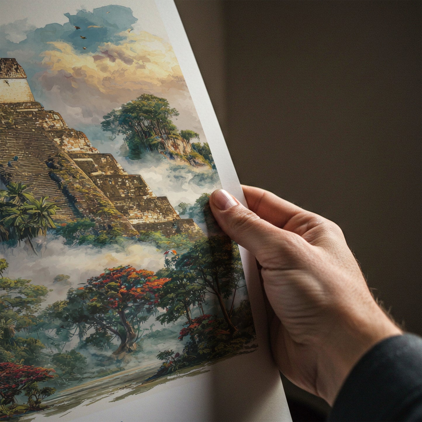 Tikal Poster - Guatemala Travel Art - Ancient Temple Peaks Home Decor