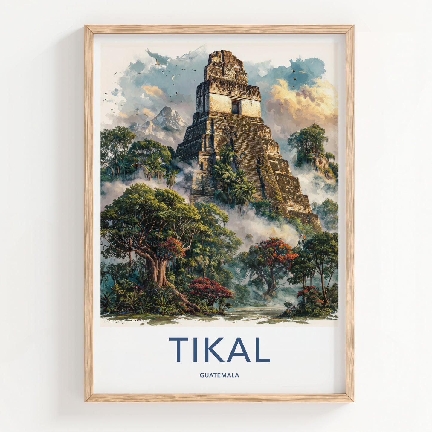 Tikal Poster - Guatemala Travel Art - Ancient Temple Peaks Home Decor