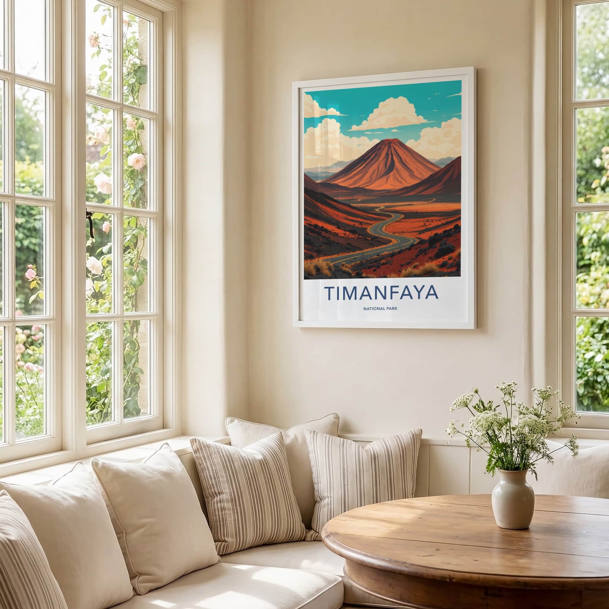 Timanfaya National Park Poster - Spain Travel Art - Red Volcano Road Home Decor