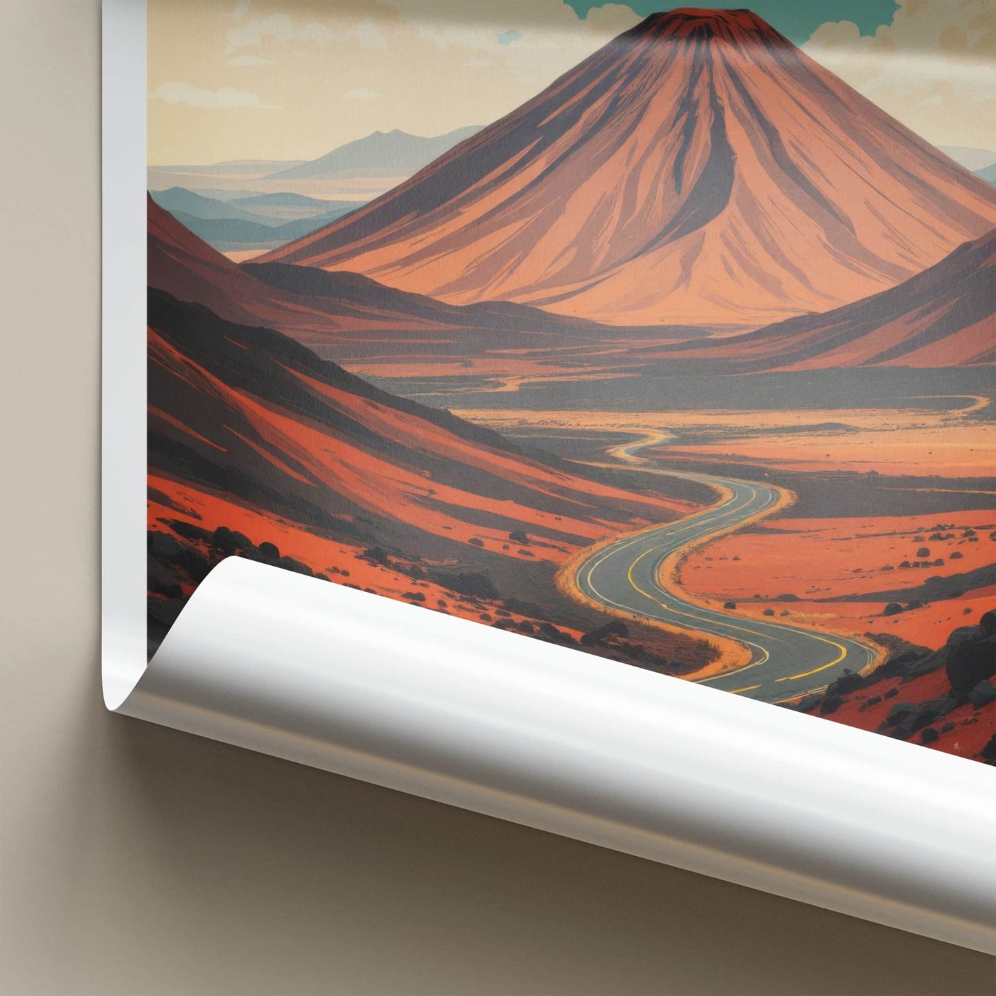Timanfaya National Park Poster - Spain Travel Art - Red Volcano Road Home Decor