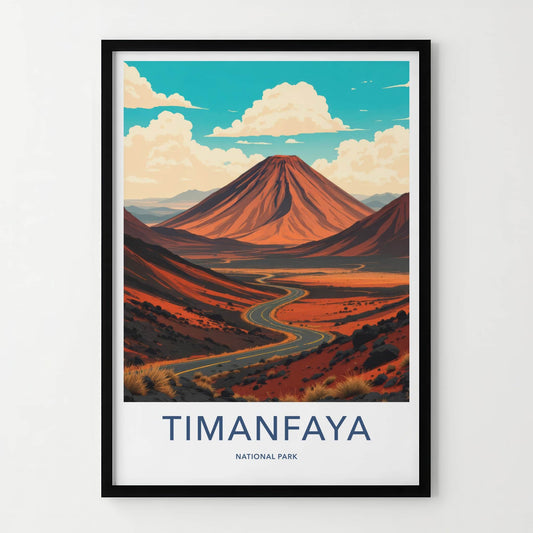 Timanfaya National Park Poster - Spain Travel Art - Red Volcano Road Home Decor