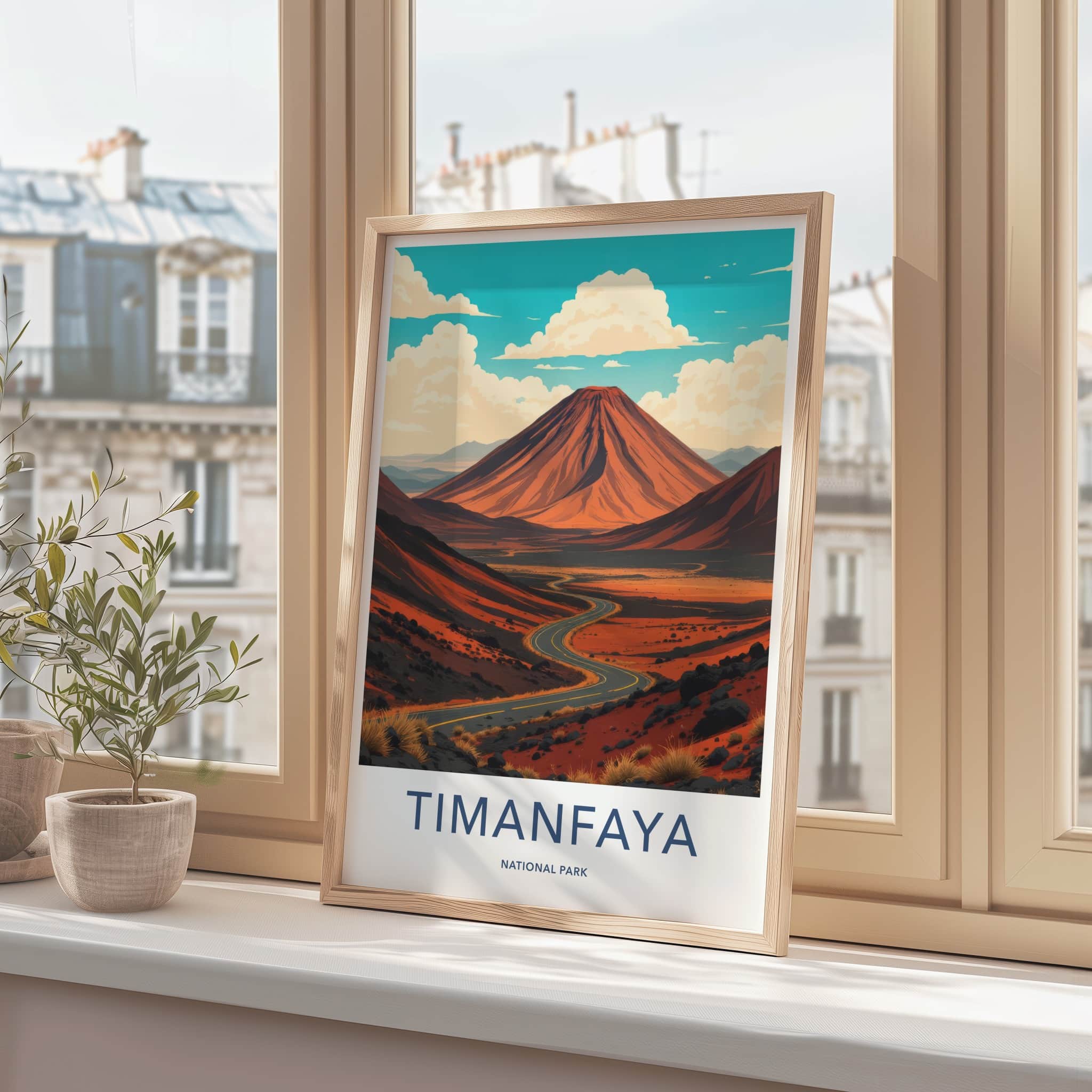 Timanfaya National Park Poster - Spain Travel Art - Red Volcano Road Home Decor
