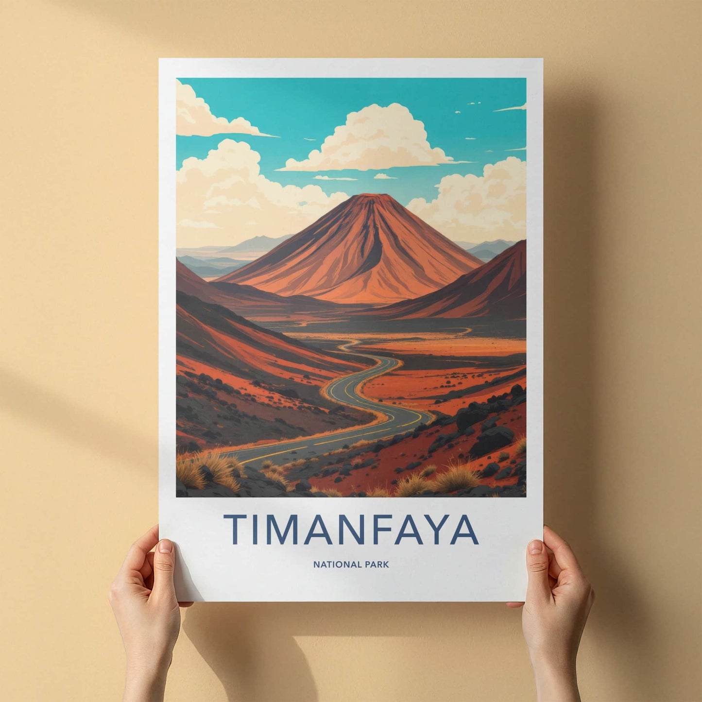 Timanfaya National Park Poster - Spain Travel Art - Red Volcano Road Home Decor