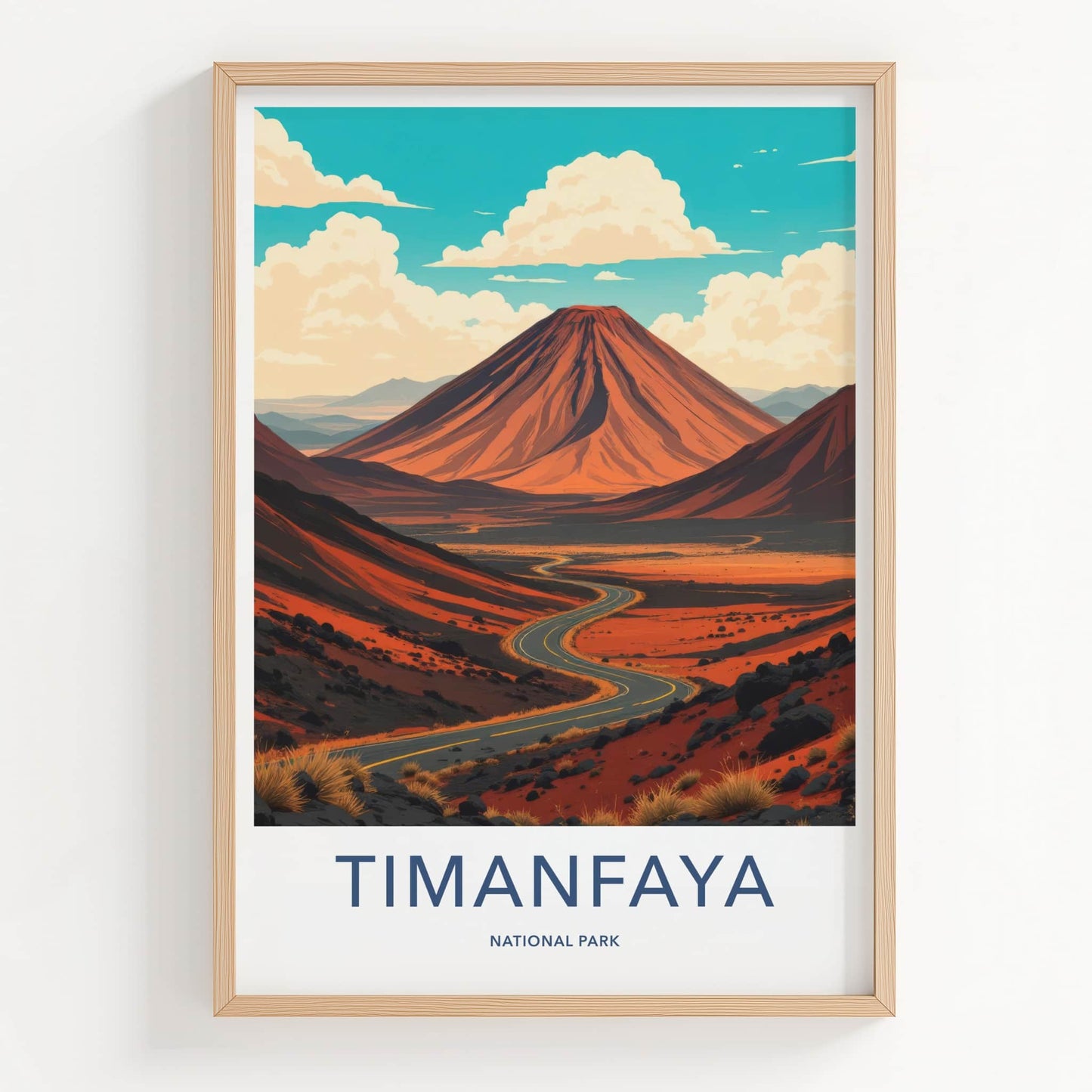 Timanfaya National Park Poster - Spain Travel Art - Red Volcano Road Home Decor