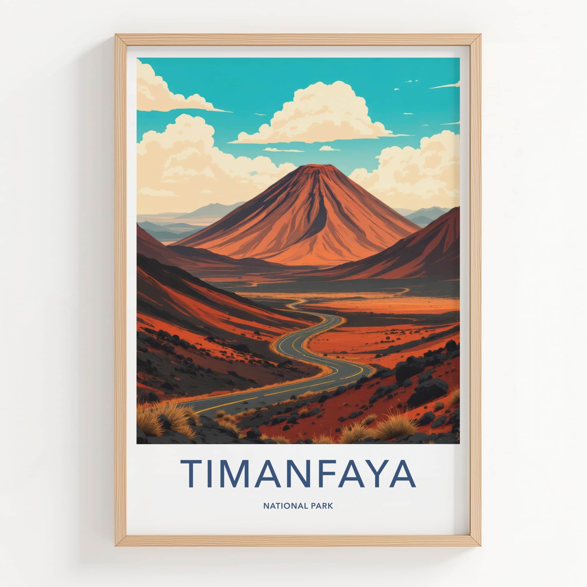 Timanfaya National Park Poster - Spain Travel Art - Red Volcano Road Home Decor