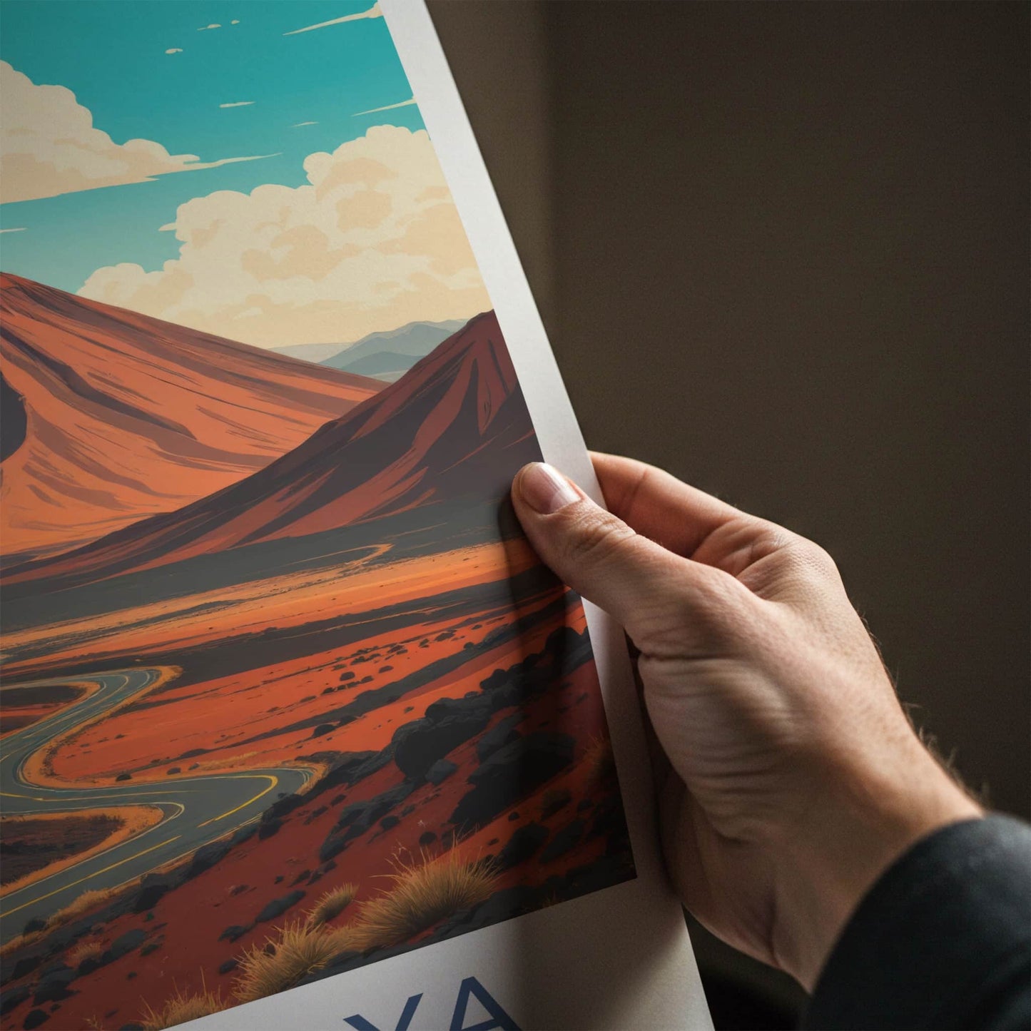 Timanfaya National Park Poster - Spain Travel Art - Red Volcano Road Home Decor