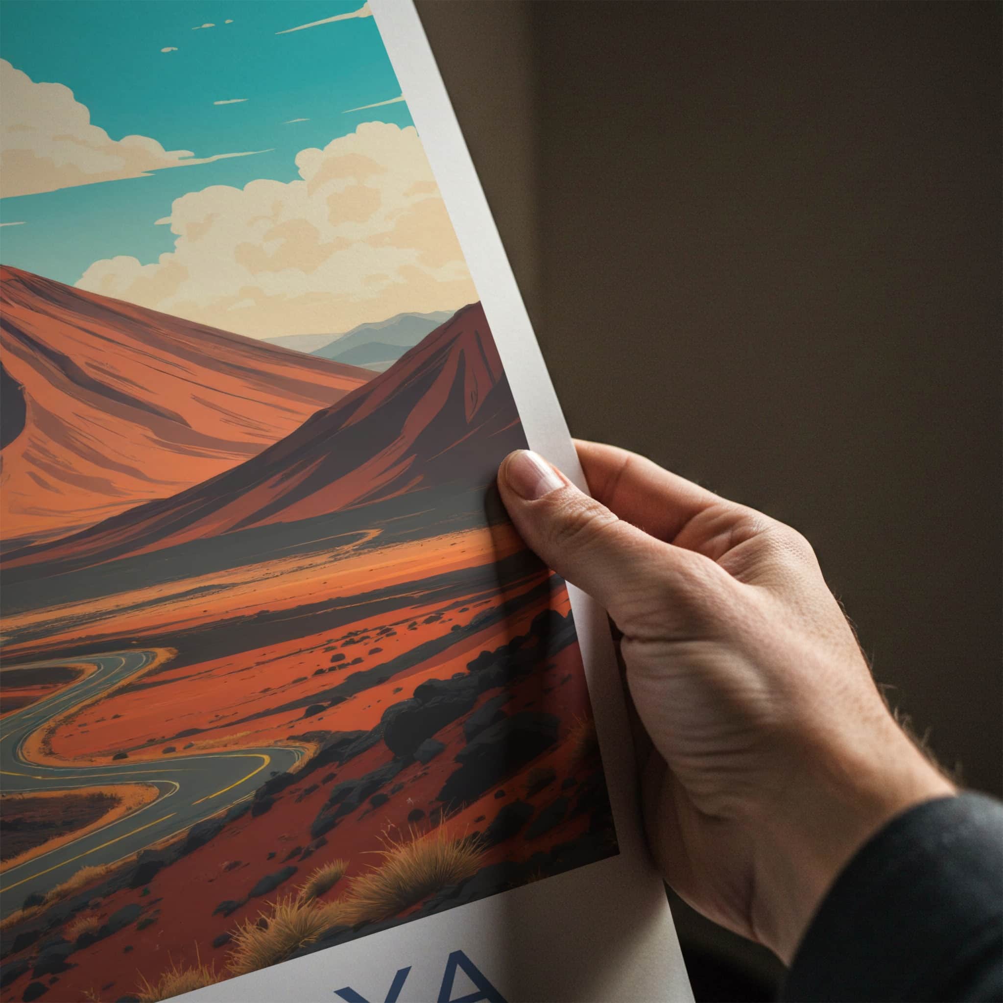 Timanfaya National Park Poster - Spain Travel Art - Red Volcano Road Home Decor