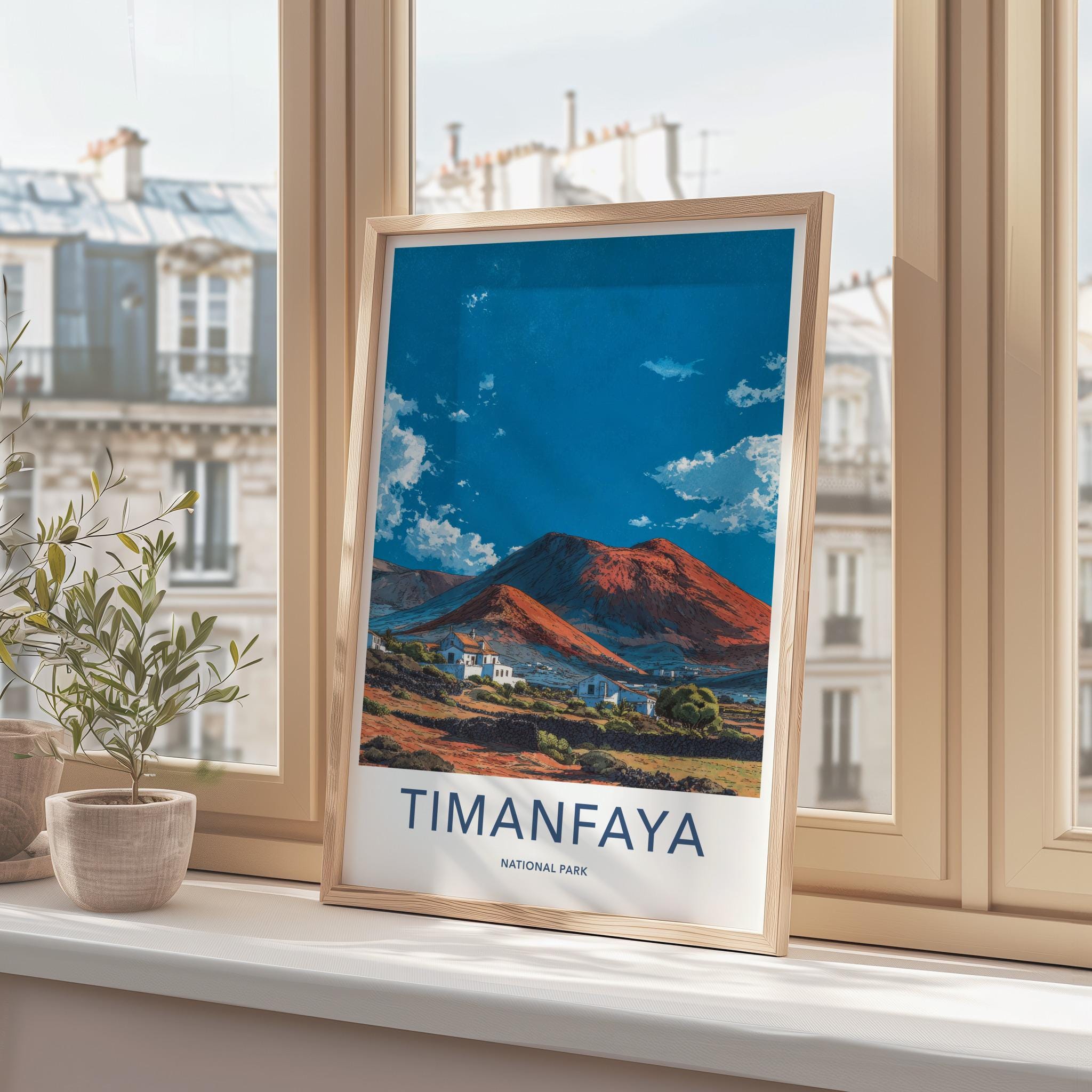 Timanfaya National Park Poster - Spain Travel Art - Volcanic Houses Landscape Home Decor